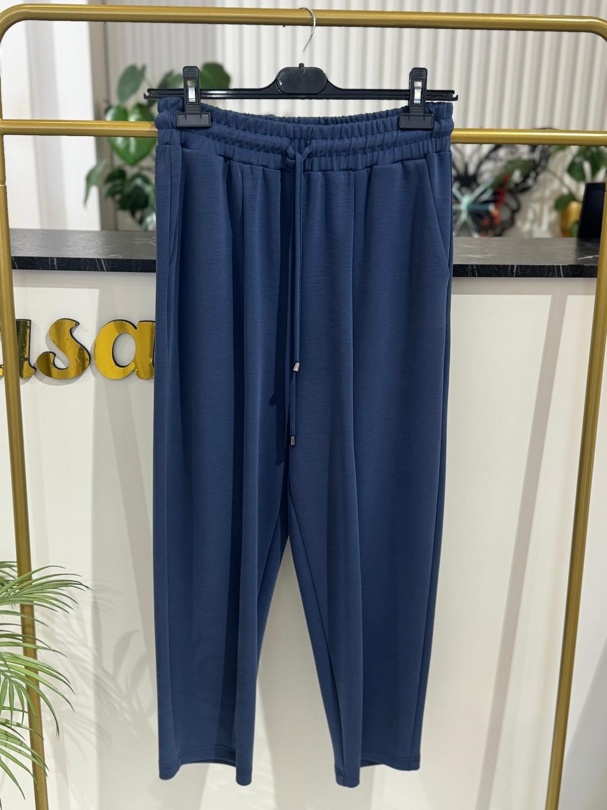 Sentez Önden Parçalı Havuç Bambu Pantolon 5554 - MAVİ
