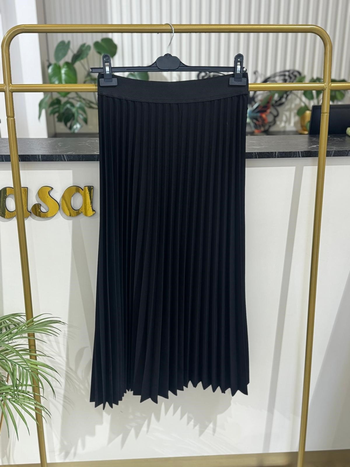 Sentez Plise Beli Lastikli Etek 450 - SİYAH