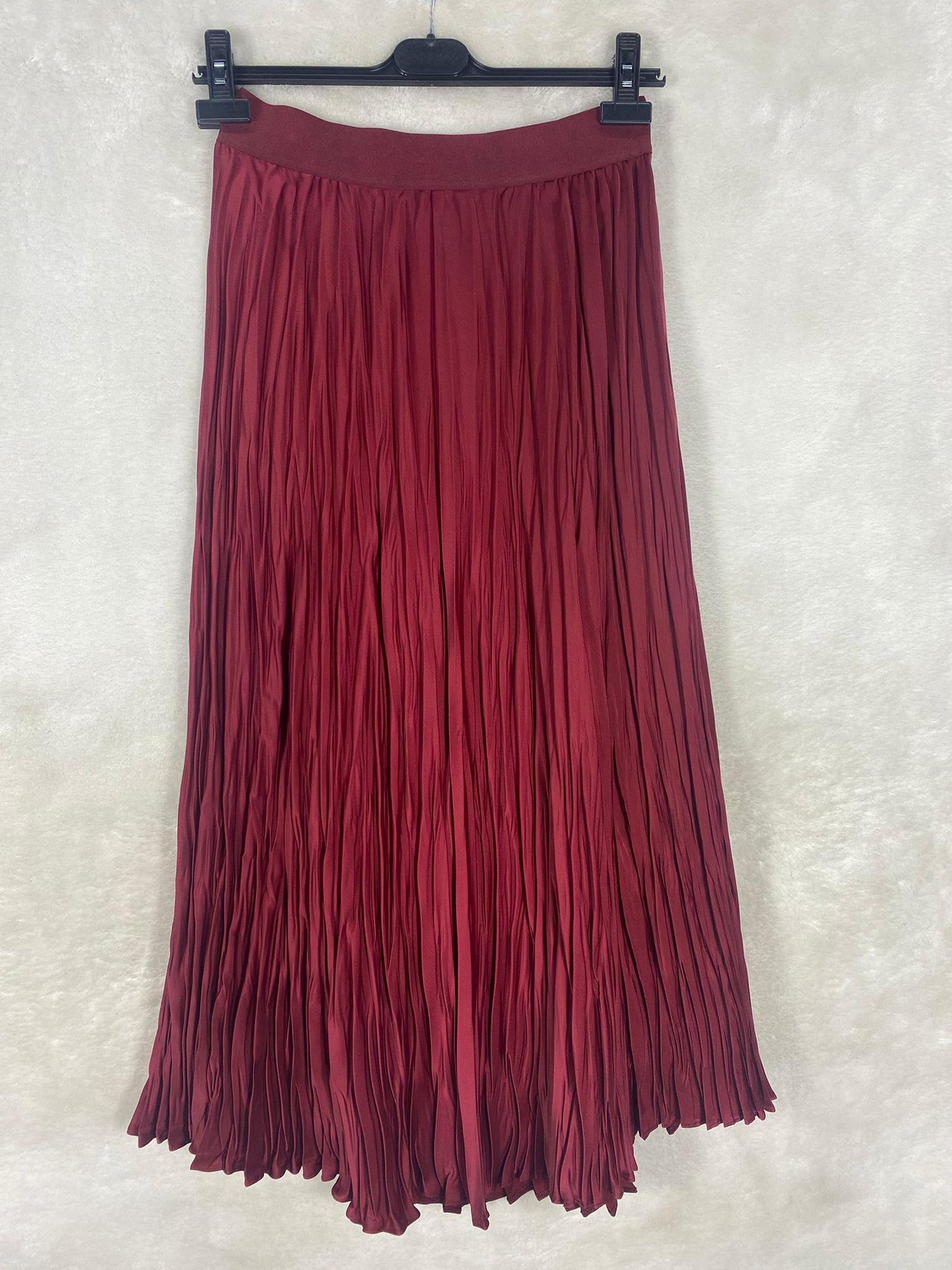 Sentez Saten Kırıştırma Etek 5443 - BORDO