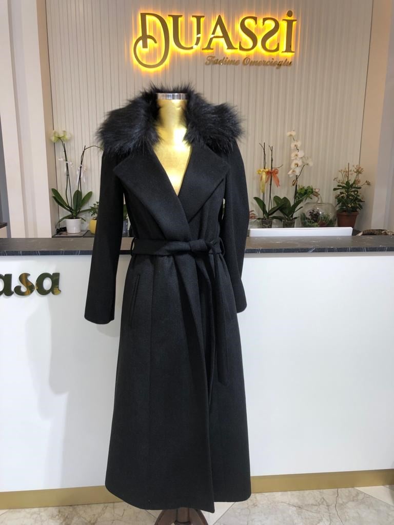 Seyyar Kürk Yaka Kaşe Kaban 6477 - SİYAH
