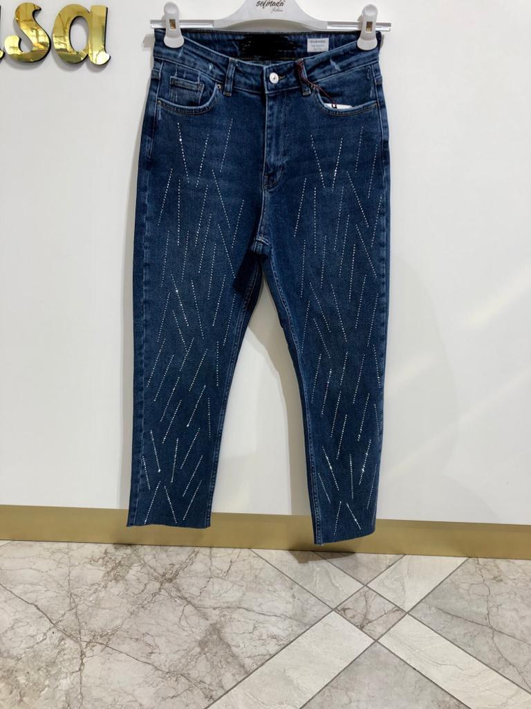 Taş Baskılı Kot Pantolon 0 - MAVİ