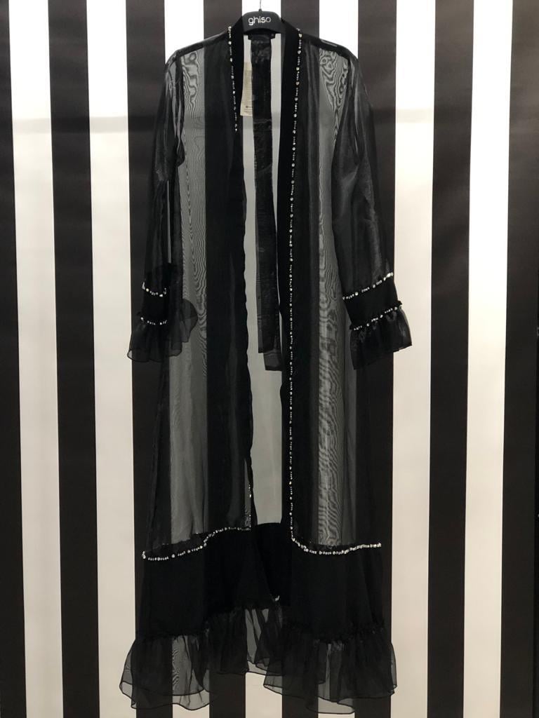 Taş Detaylı Abaya 0 - SİYAH
