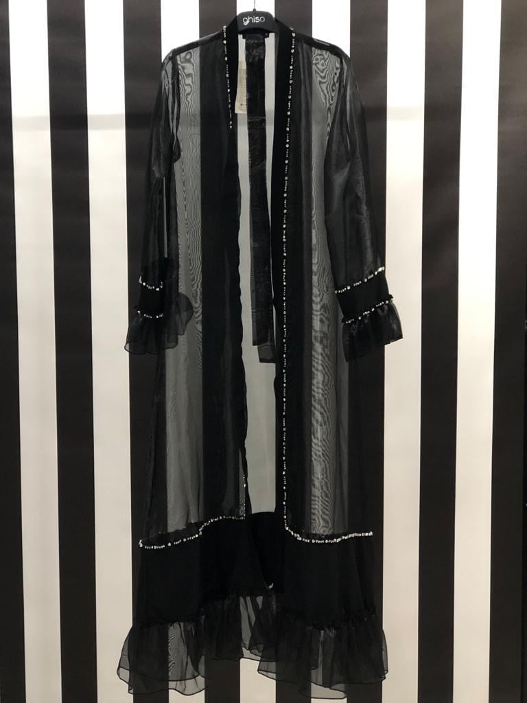 Taş Detaylı Abaya 0 - SİYAH