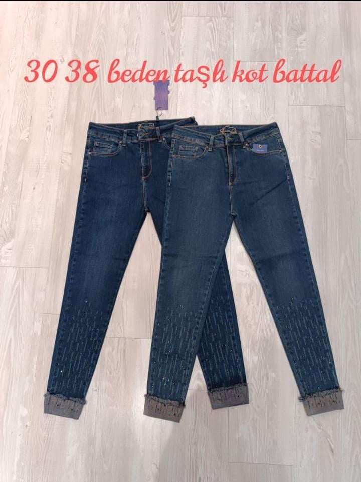 Taş Detaylı Kot Pantolon 0 - MAVİ