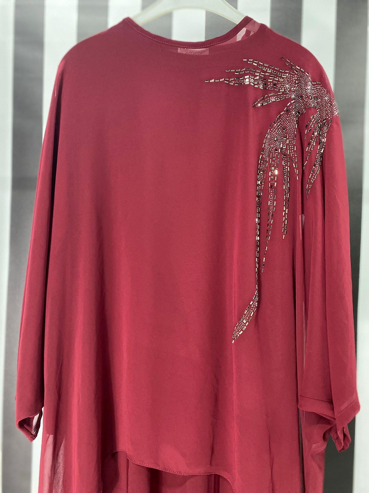 Taşlı Şifonlu Twinset Elbise 817 - BORDO