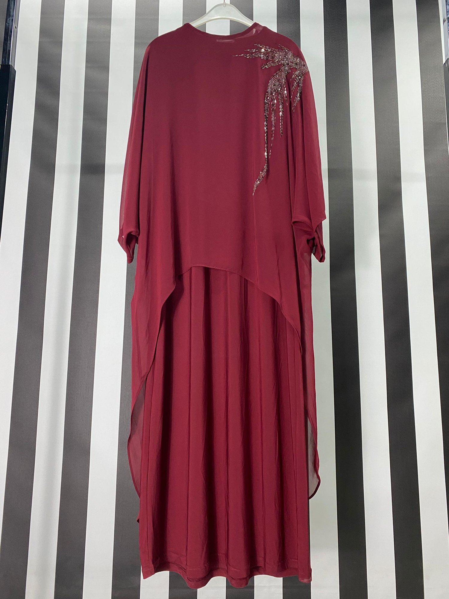 Taşlı Şifonlu Twinset Elbise 817 - BORDO