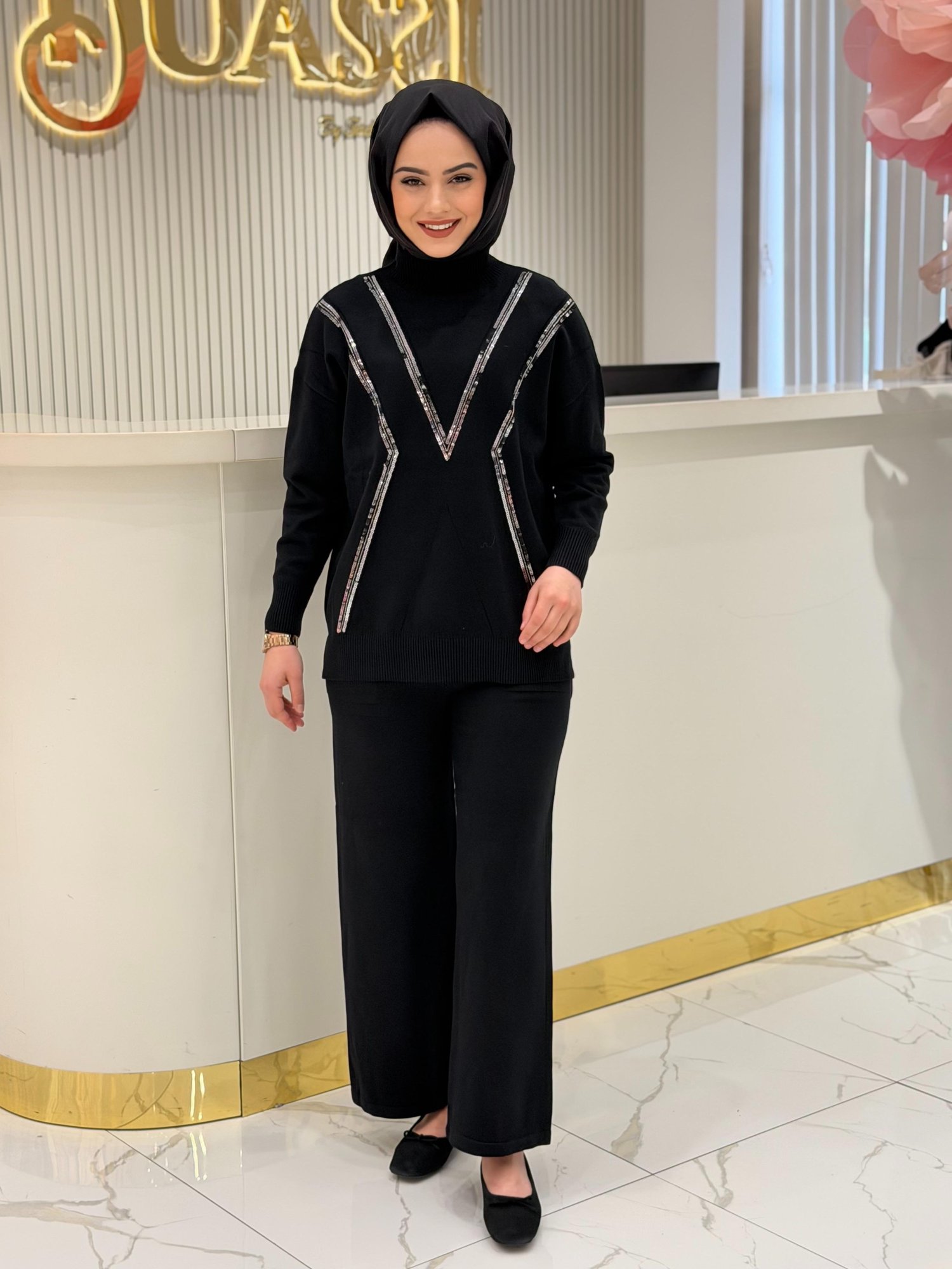 Tkm.21751.1 Şerit Payet Detaylı Pantolonlu Triko Takım