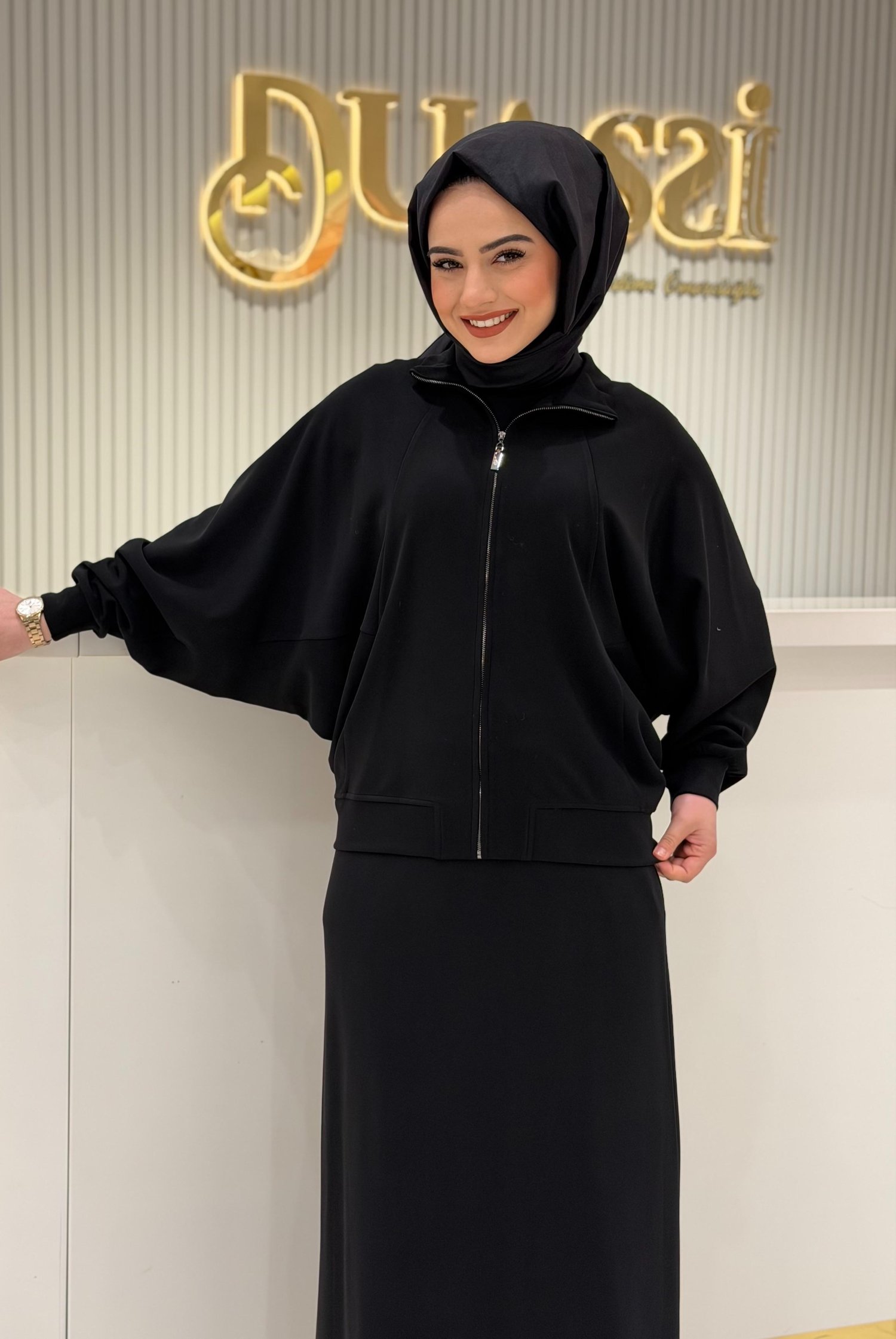 Tkm.5054.01 Pilikaşe Detaylı Fermuarlı Hırka Etekli Takım