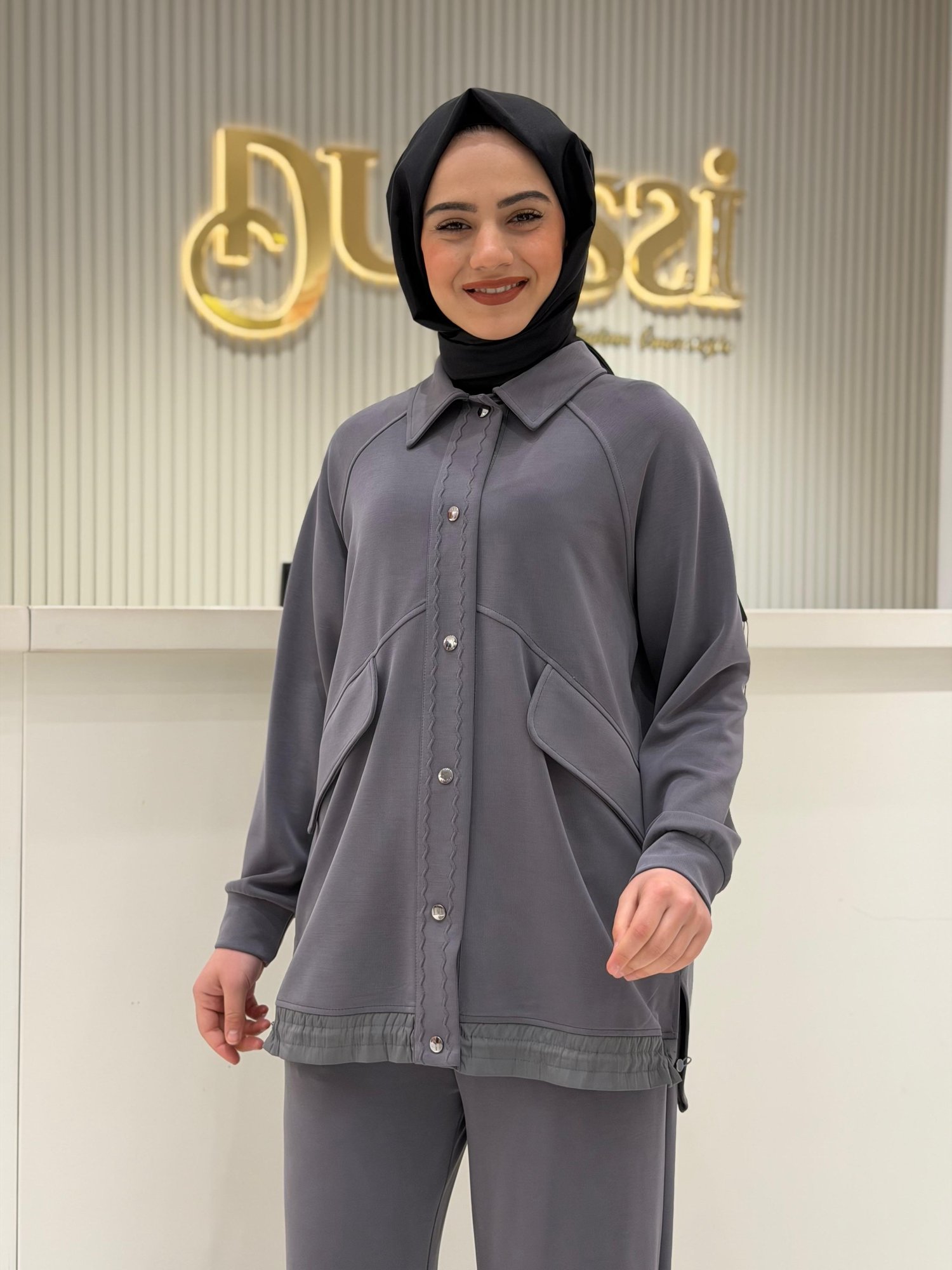 Tkm.5055.01 Zikzak Nervür Detaylı Pantolonlu İkili Takım
