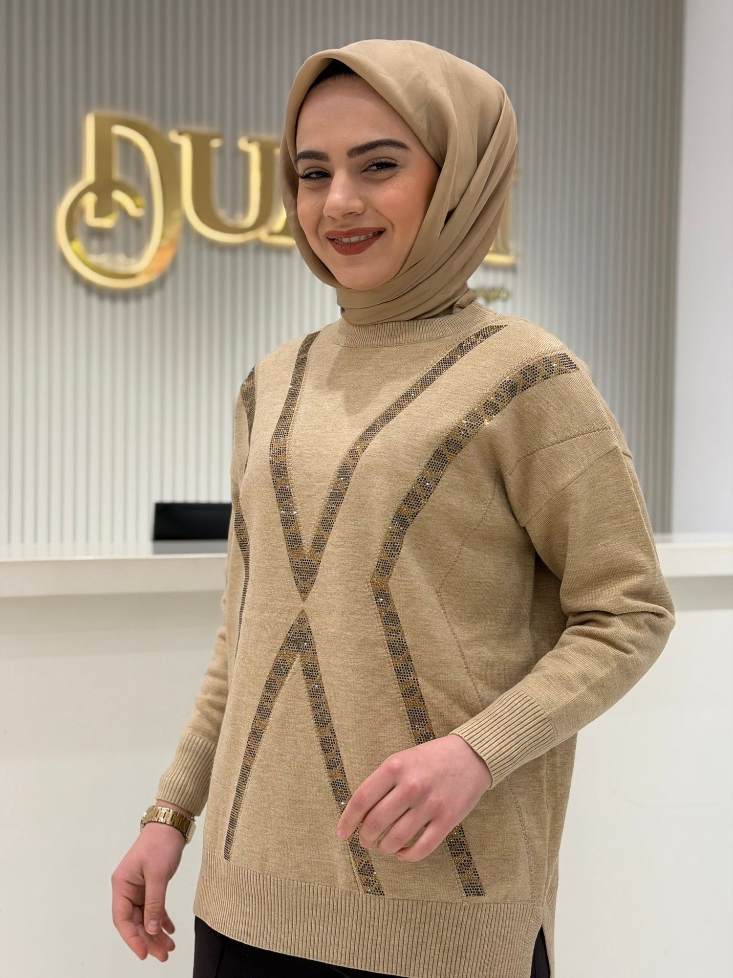 Tnk.21763.1 Leopar Taşlı Triko Tunik