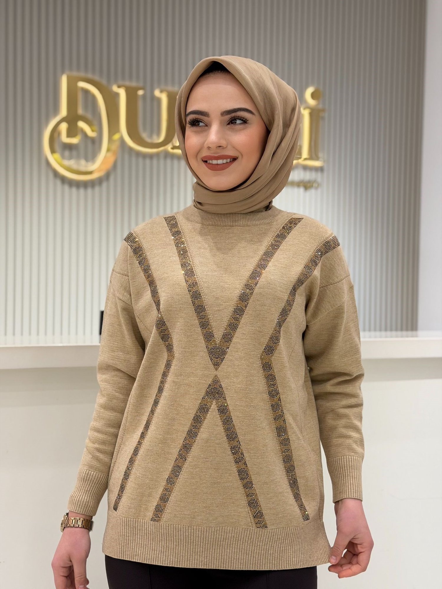 Tnk.21763.1 Leopar Taşlı Triko Tunik