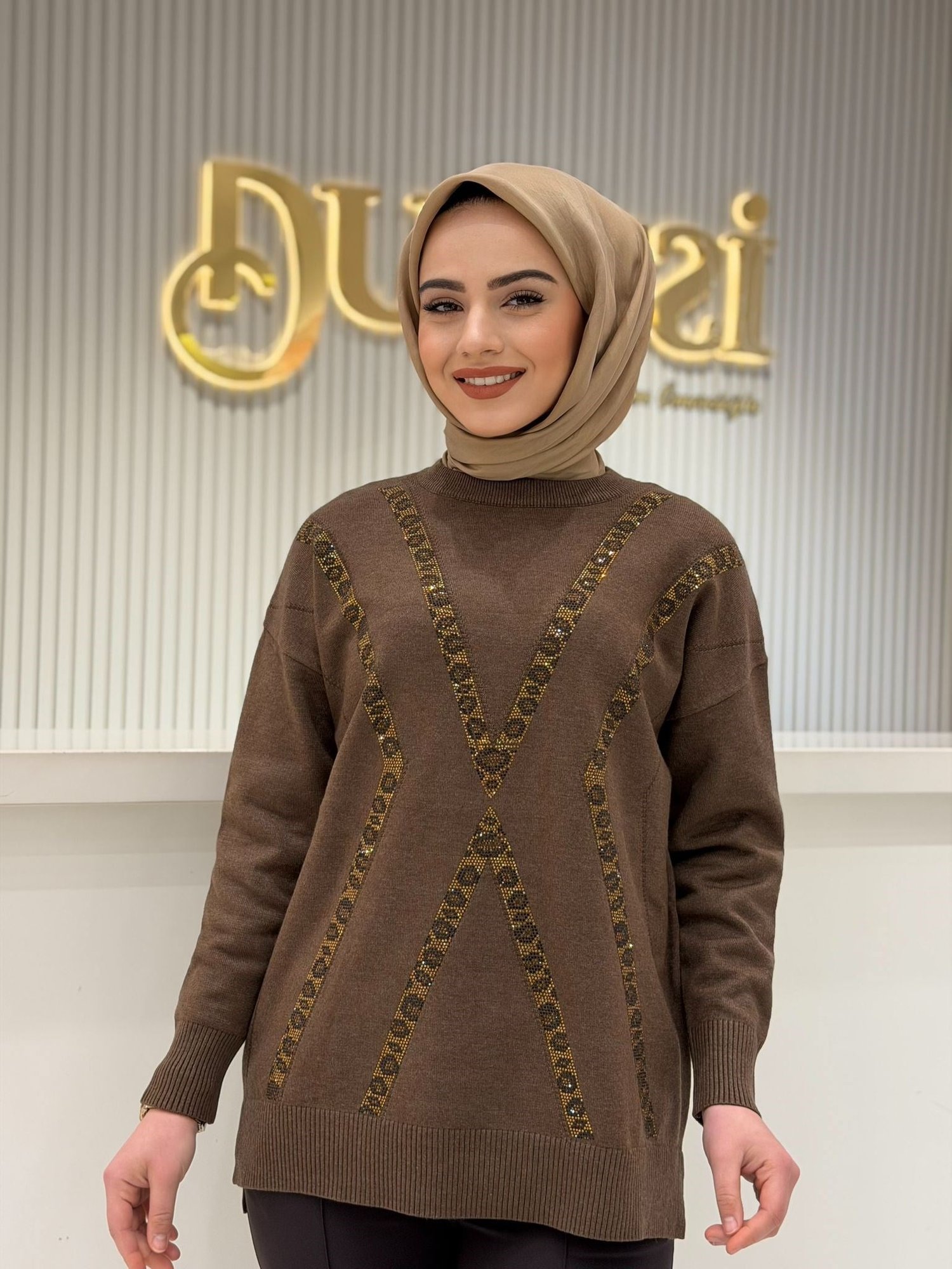 Tnk.21763.1 Leopar Taşlı Triko Tunik