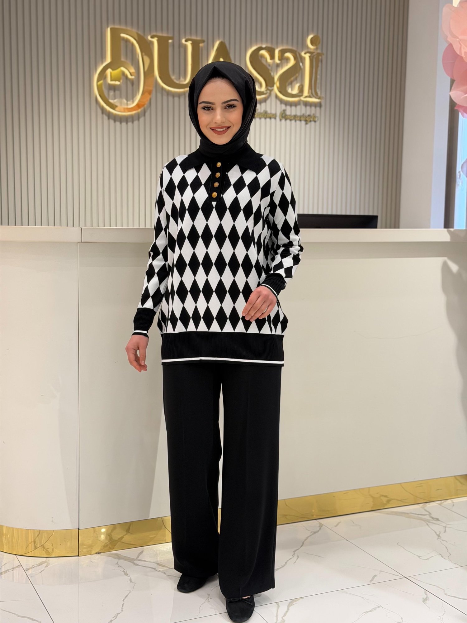 Tnk.21849.1 Polo Yakalı Baklava Desenli tunik