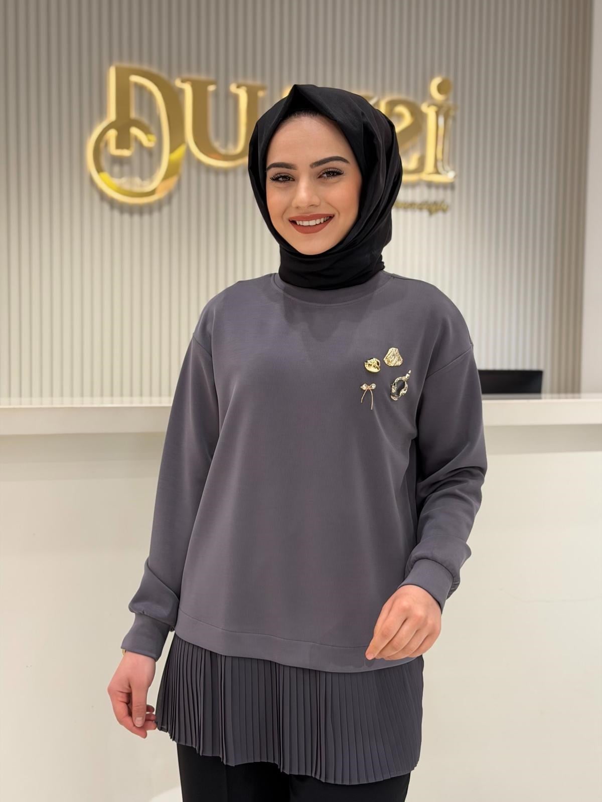 Tnk.4012.01 Plise Detaylı Aksesuarlı Tunik