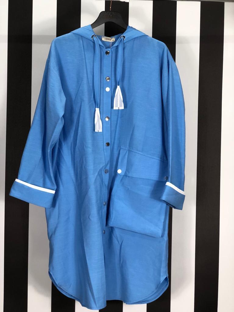 Torba Cep Detaylı Kapişonlu Tunik 800 - MAVİ