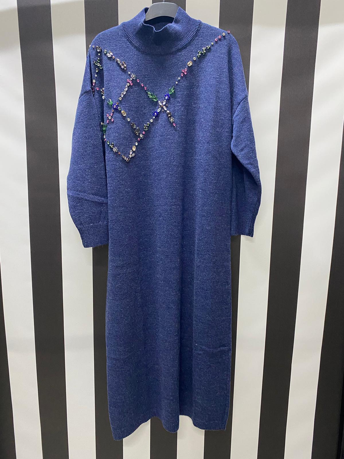 Triko Elbise 4384 - MAVİ