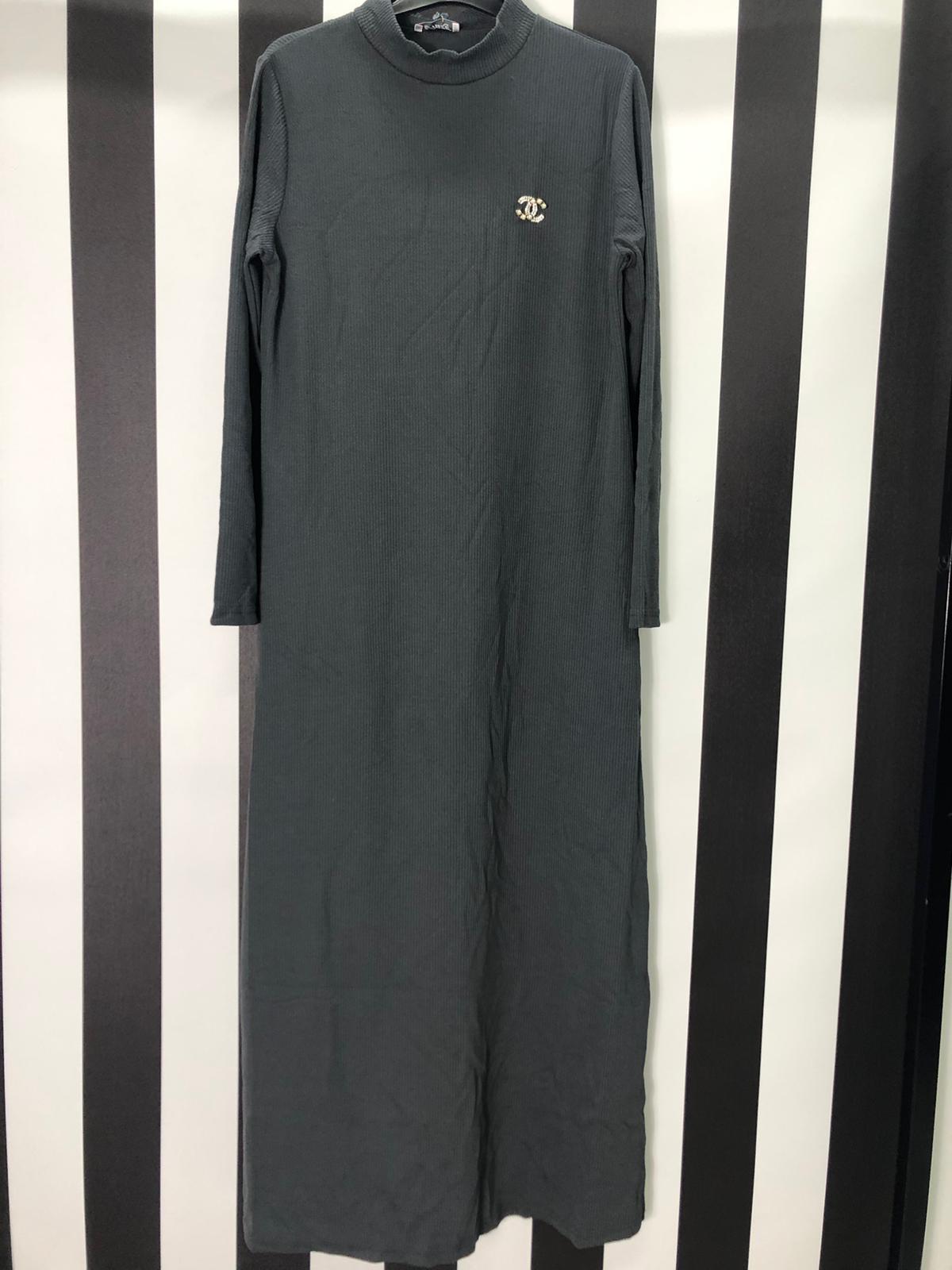 Viskon Broşlu Elbise 944 - GRİ