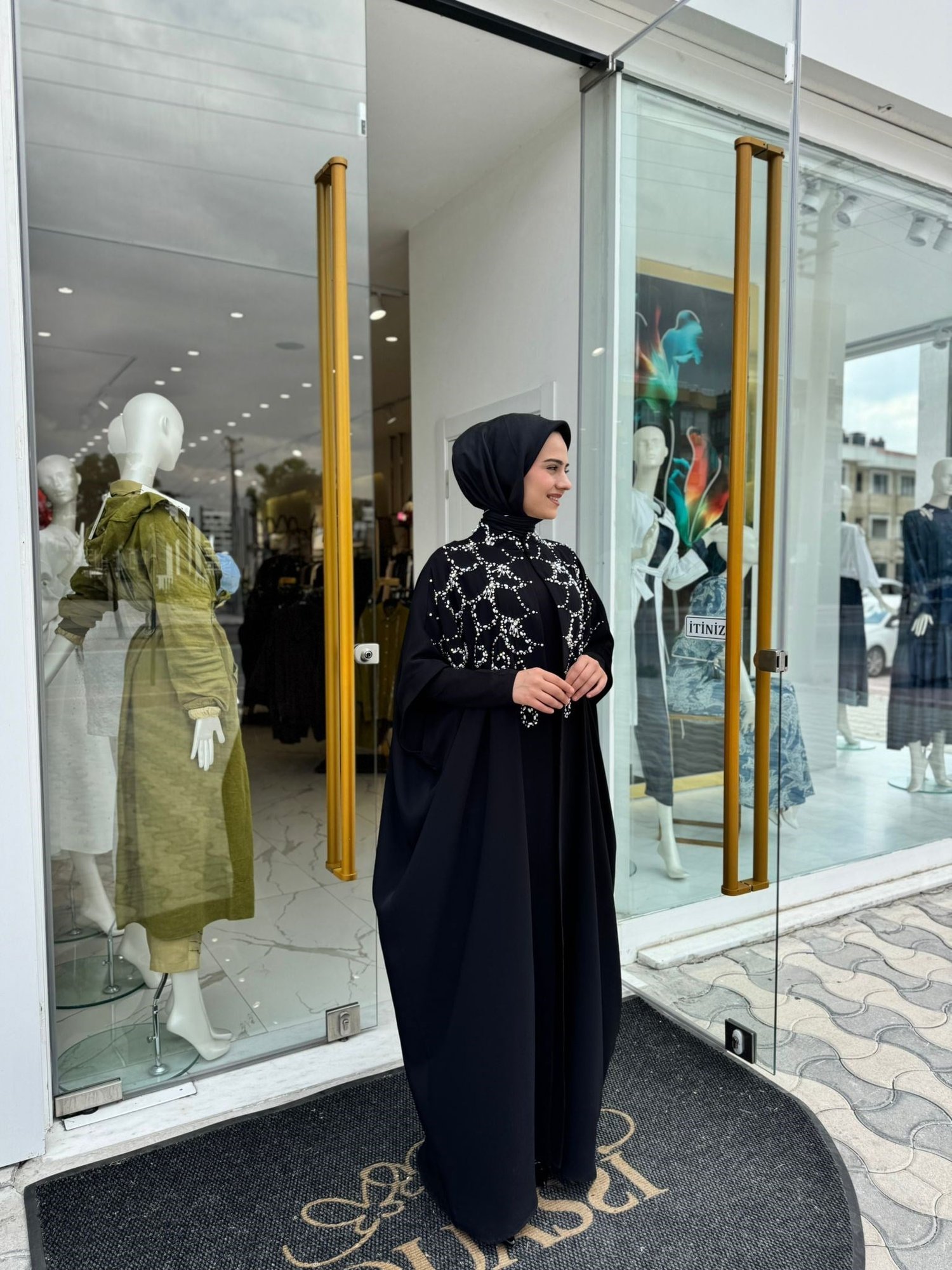 White Corner 2939 Abaya  - SİYAH