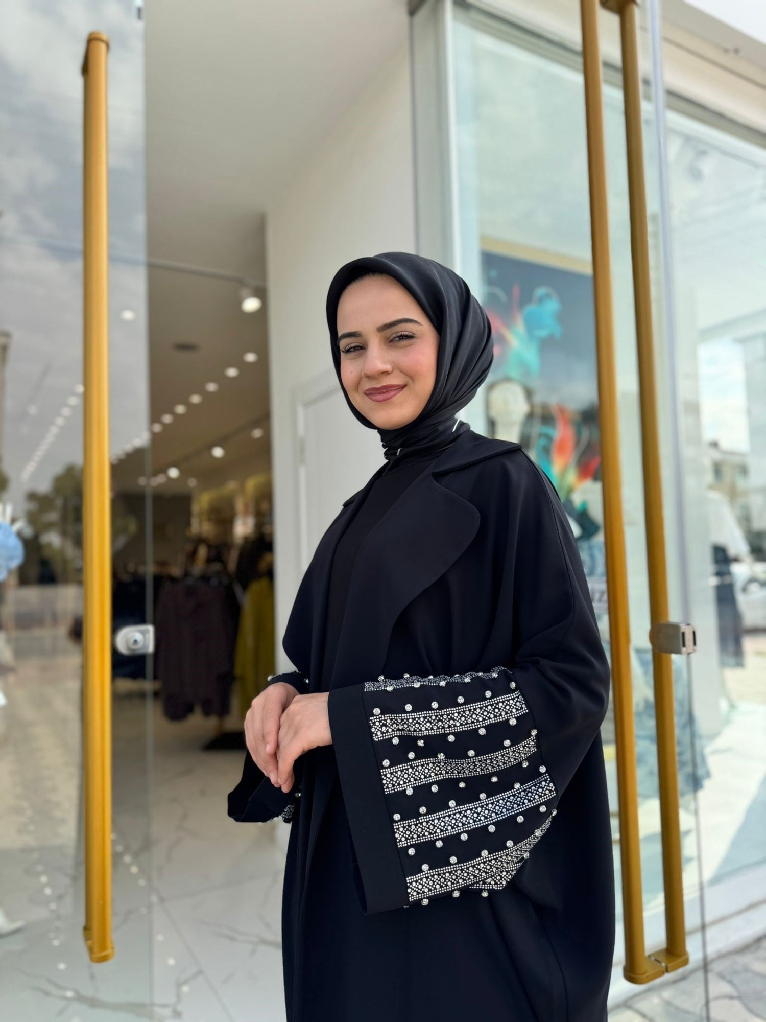 White Corner 2949 Abaya  - SİYAH