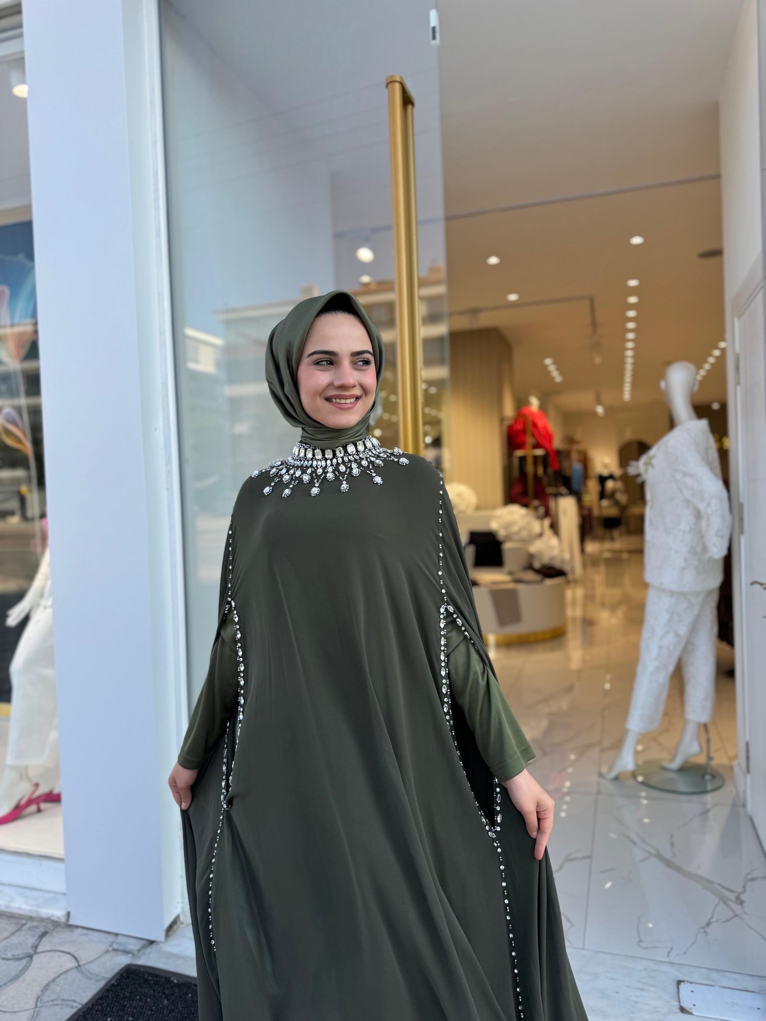 White Corner 2957 Elbise  - HAKİ