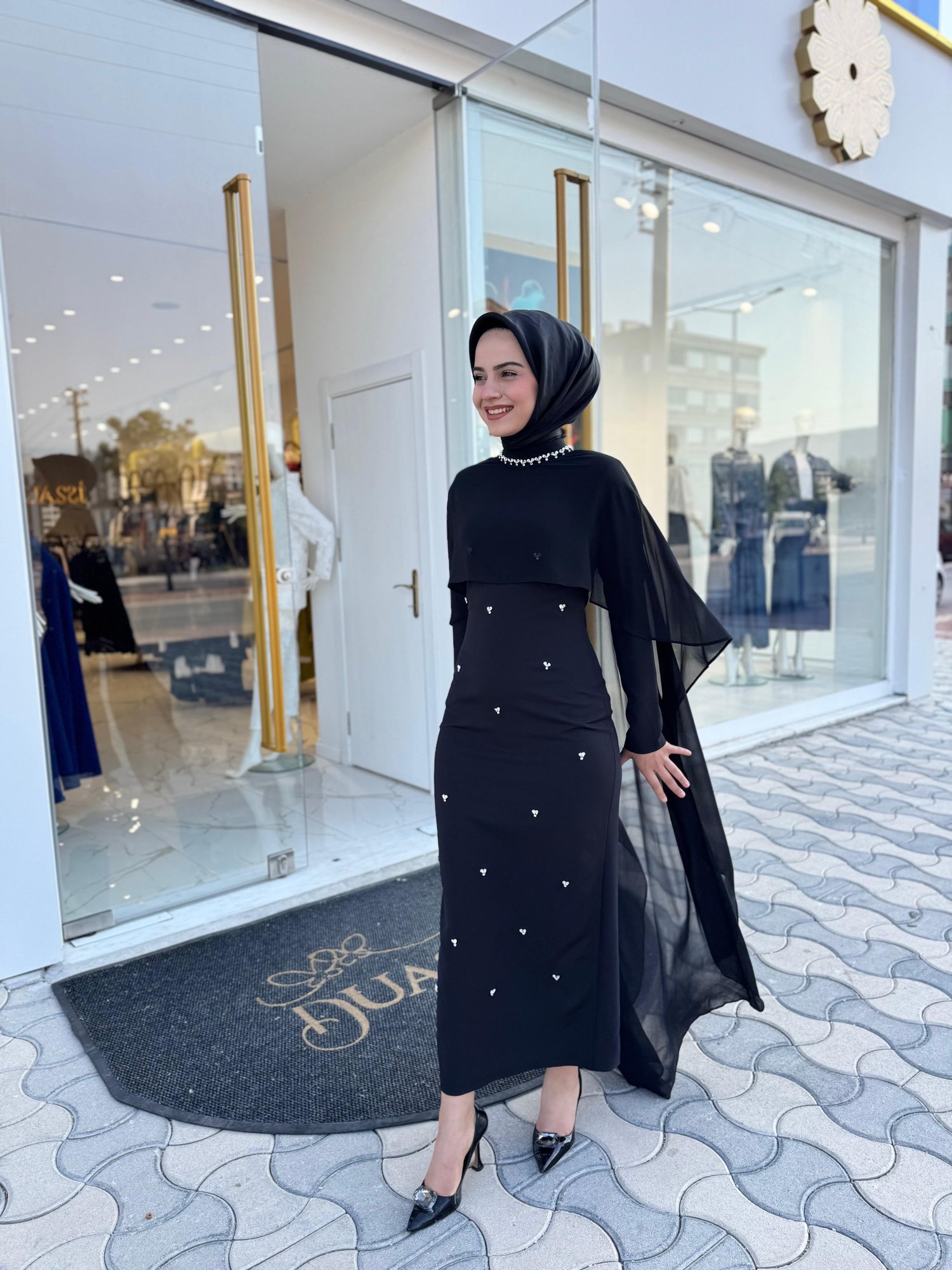 White Corner 3137 Elbise  - SİYAH