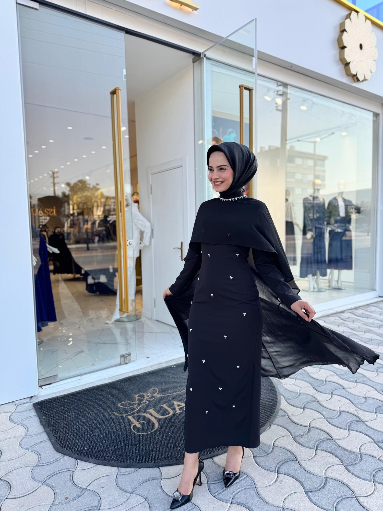 White Corner 3137 Elbise  - SİYAH