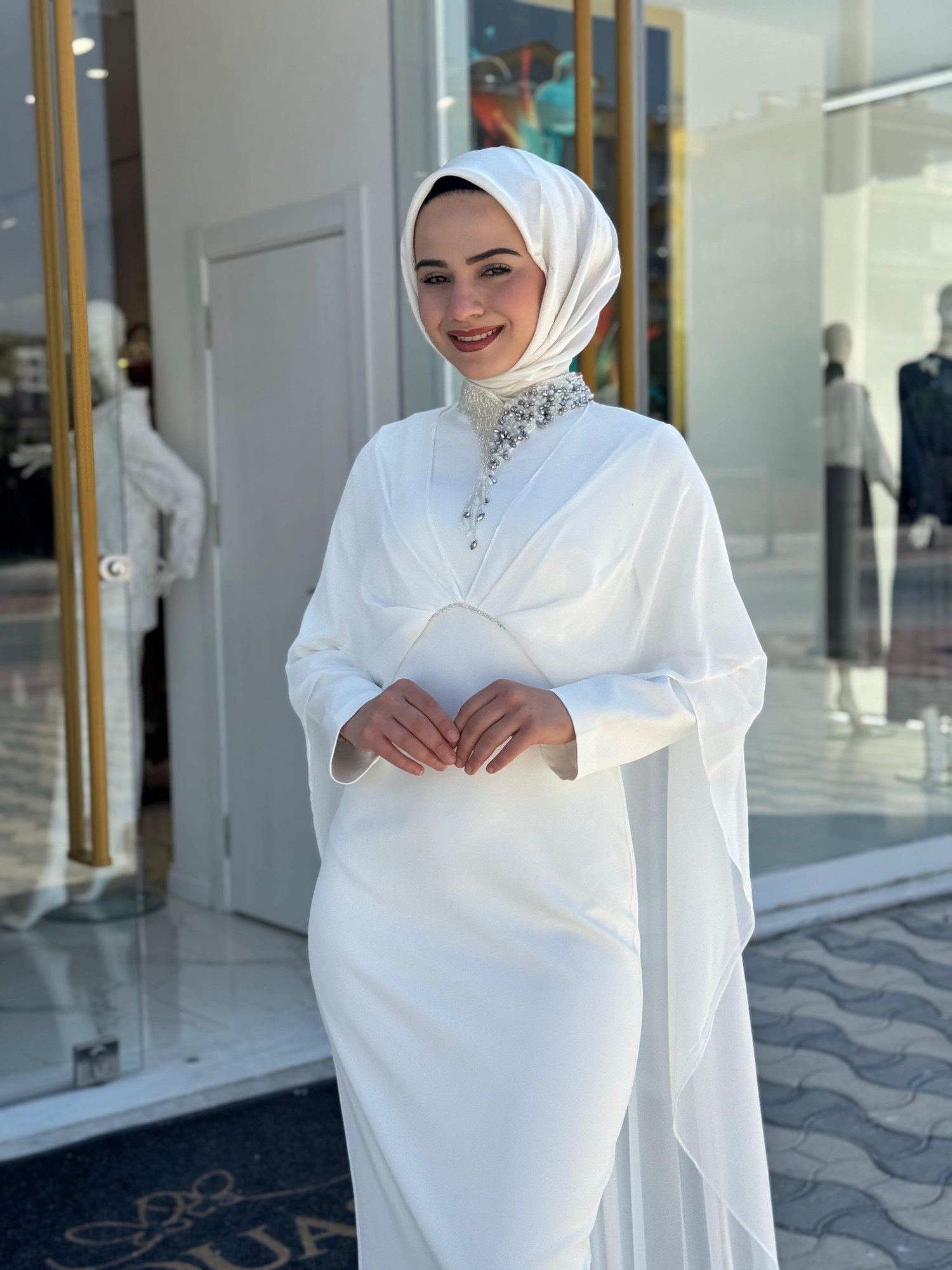 White Corner 3243 Elbise  - EKRU