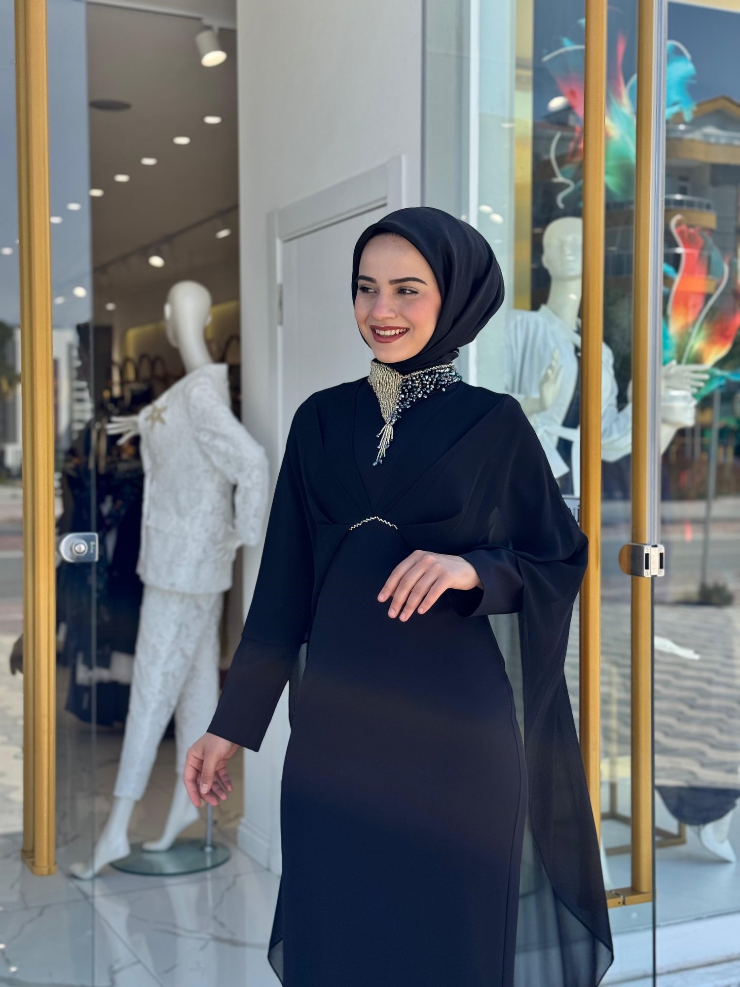 White Corner 3243 Elbise  - SİYAH