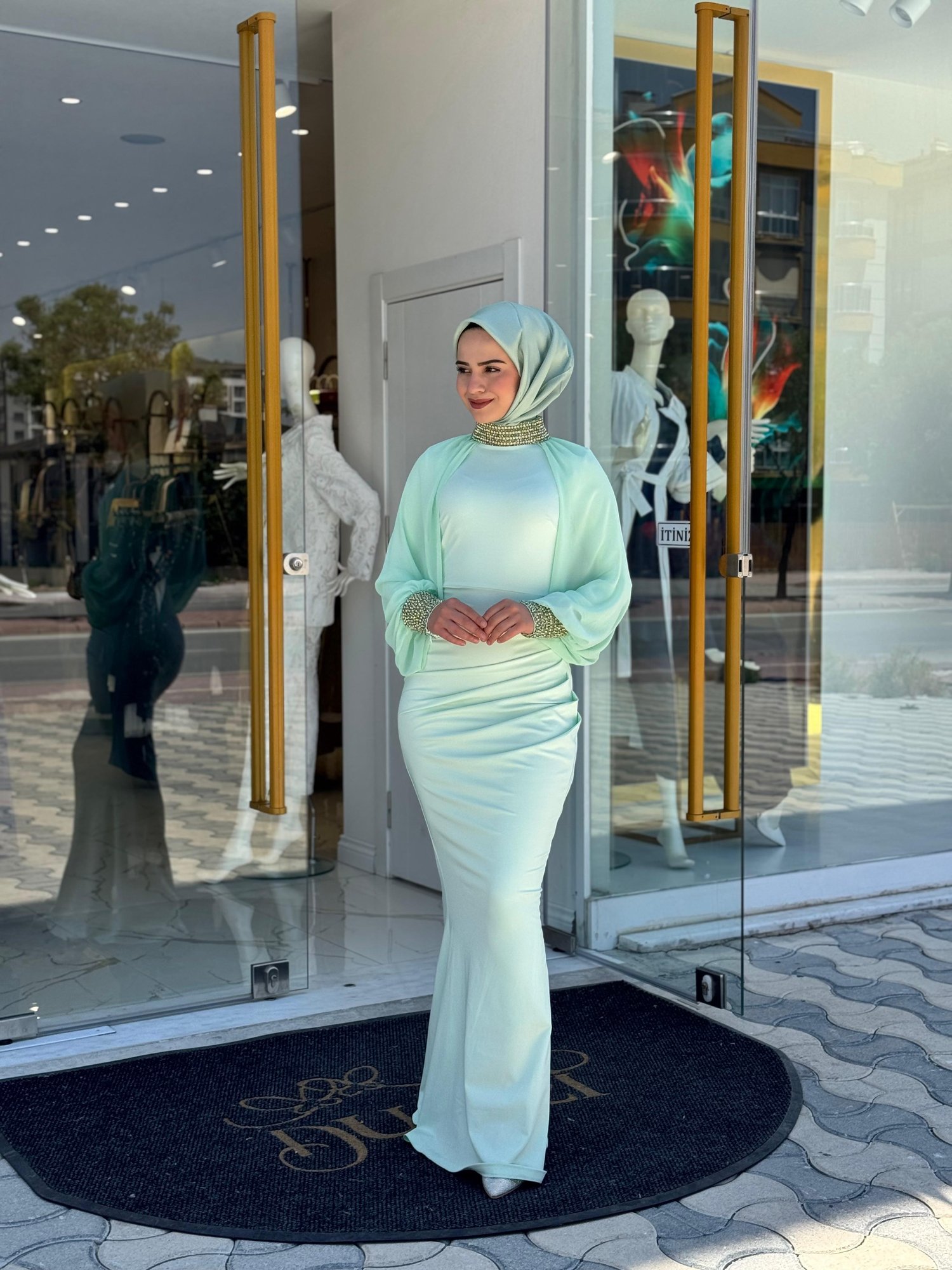 White Corner 3252 Abaya  - SU YEŞİLİ