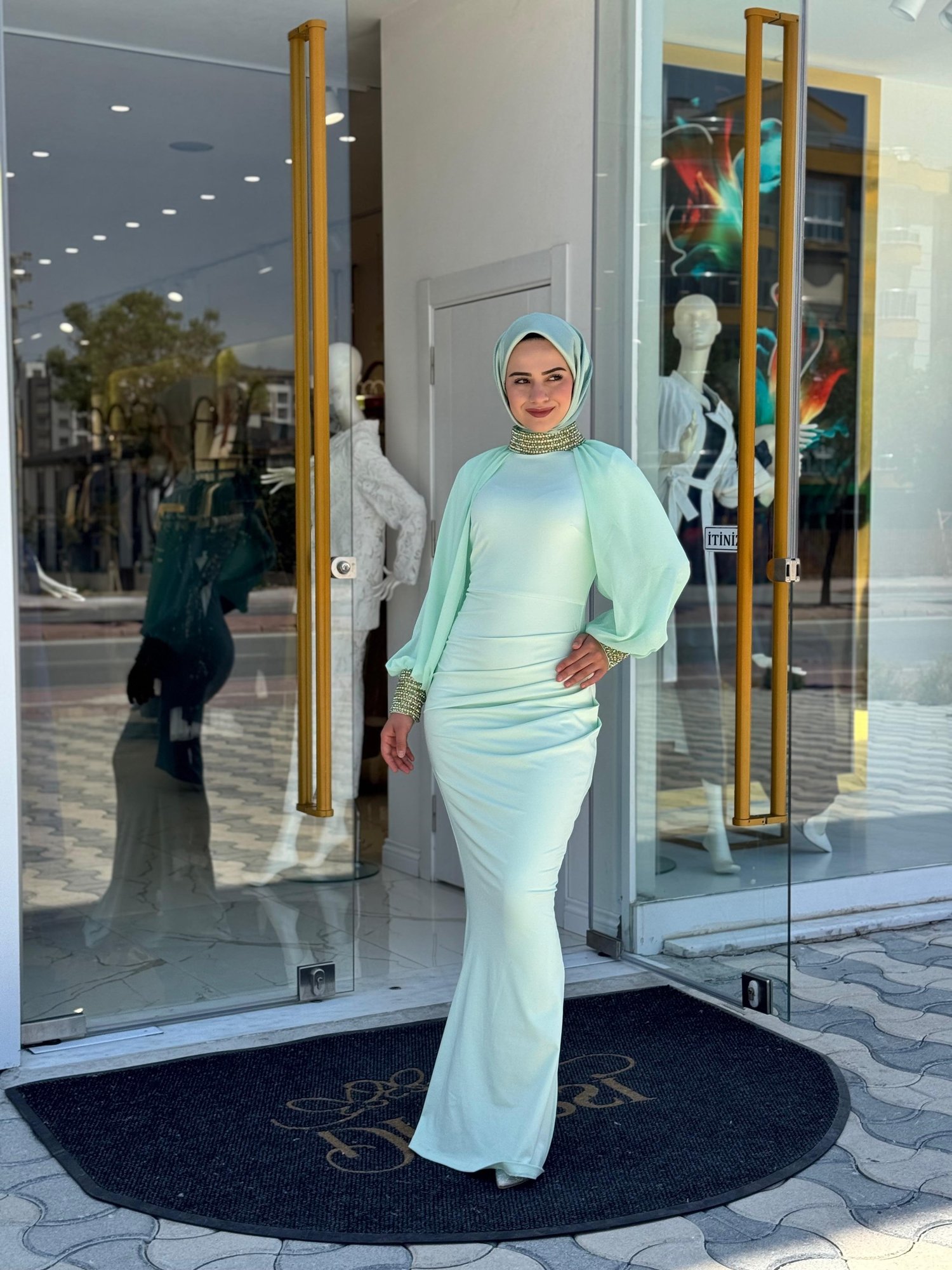 White Corner 3252 Abaya  - SU YEŞİLİ
