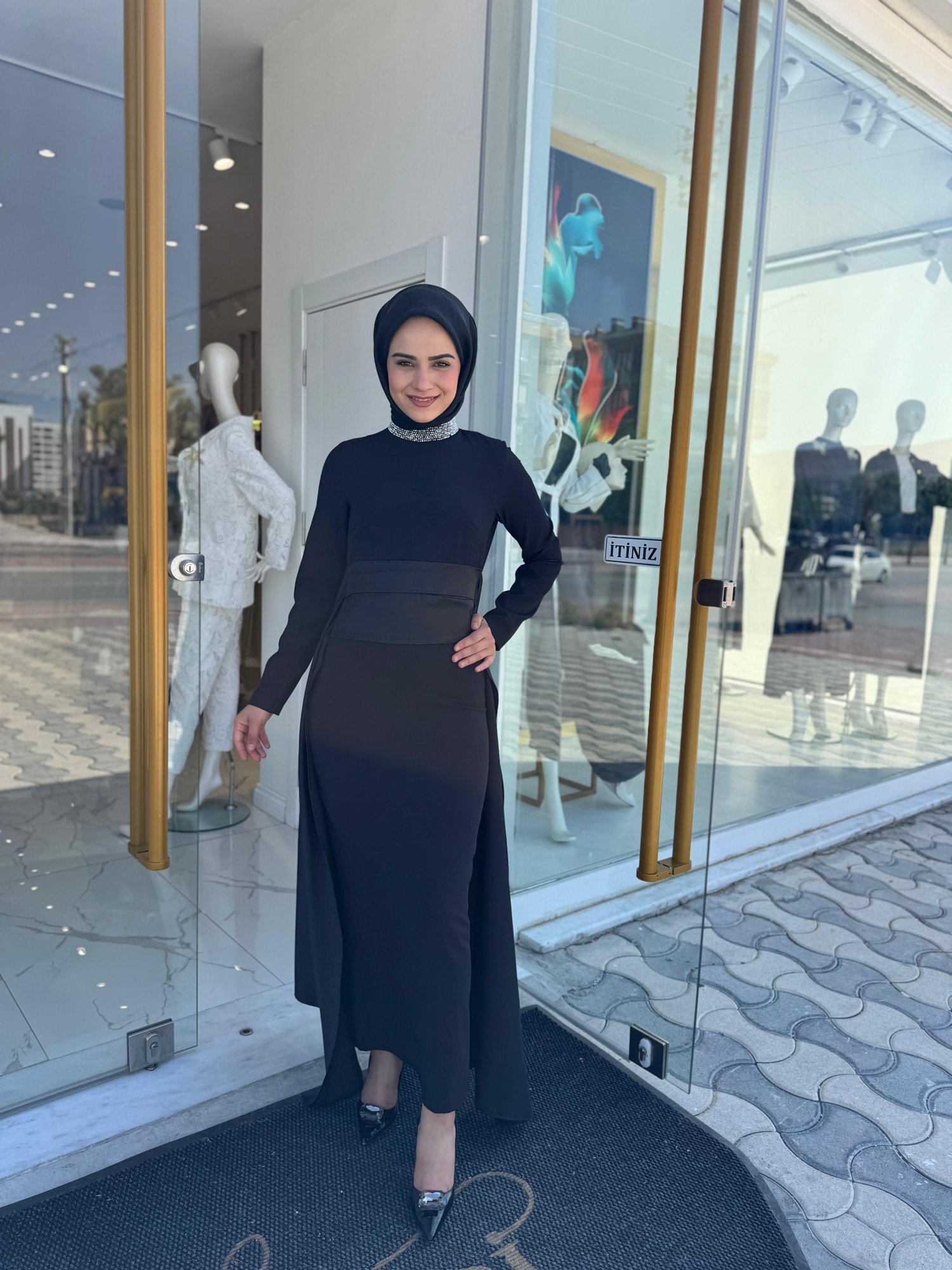 White Corner 3256 Elbise  - SİYAH
