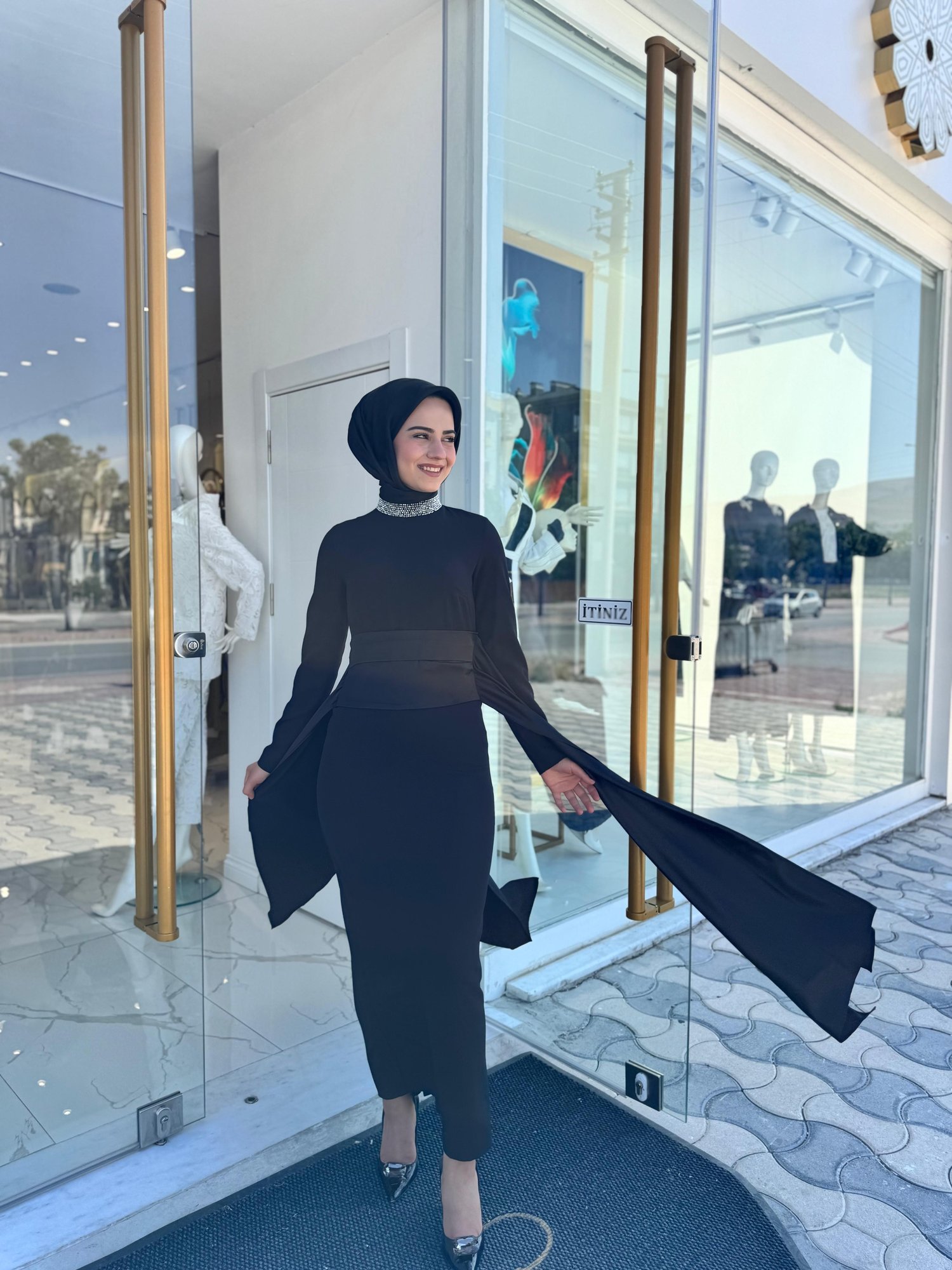 White Corner 3256 Elbise  - SİYAH