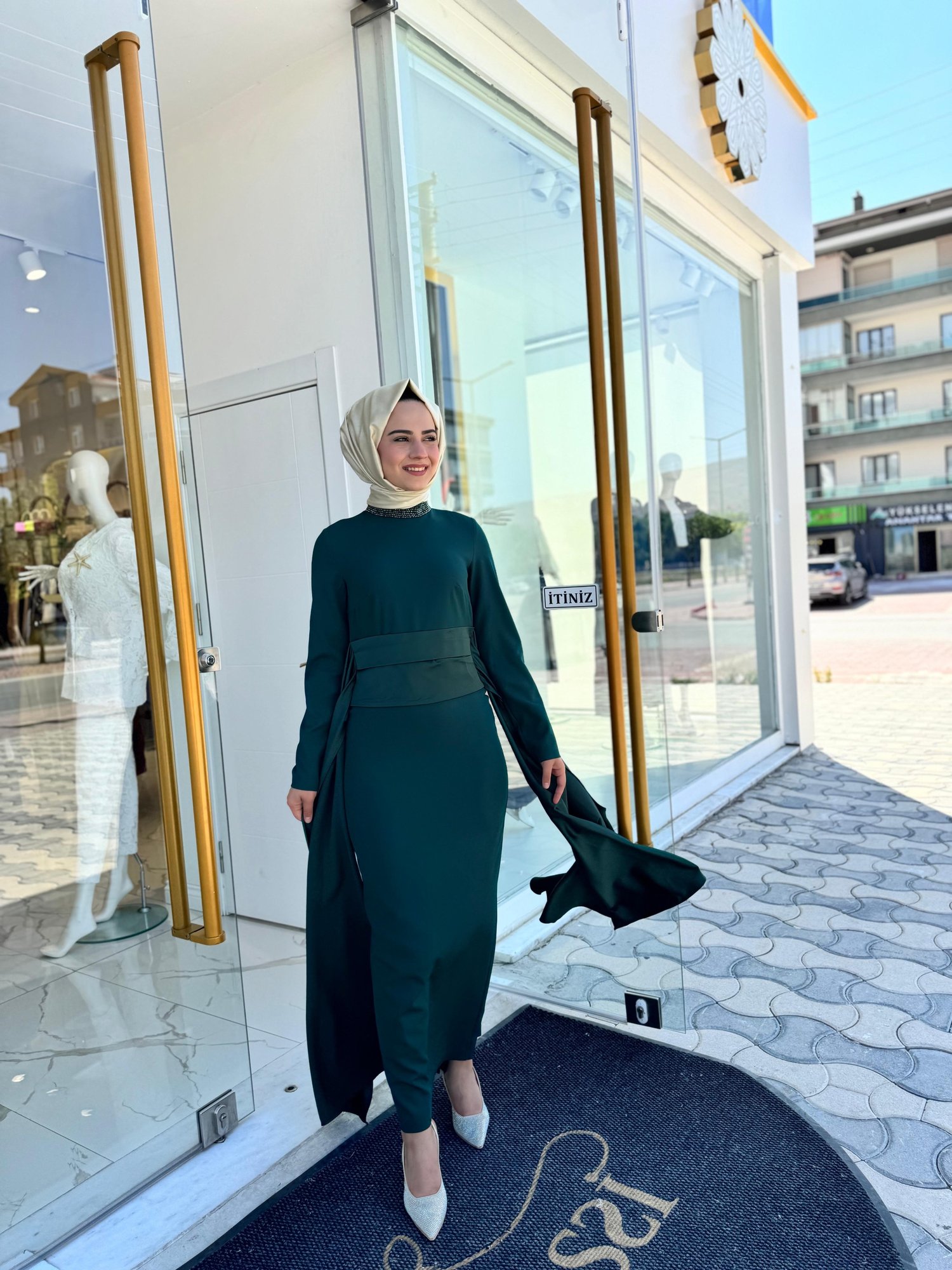 White Corner 3256 Elbise  - YEŞİL