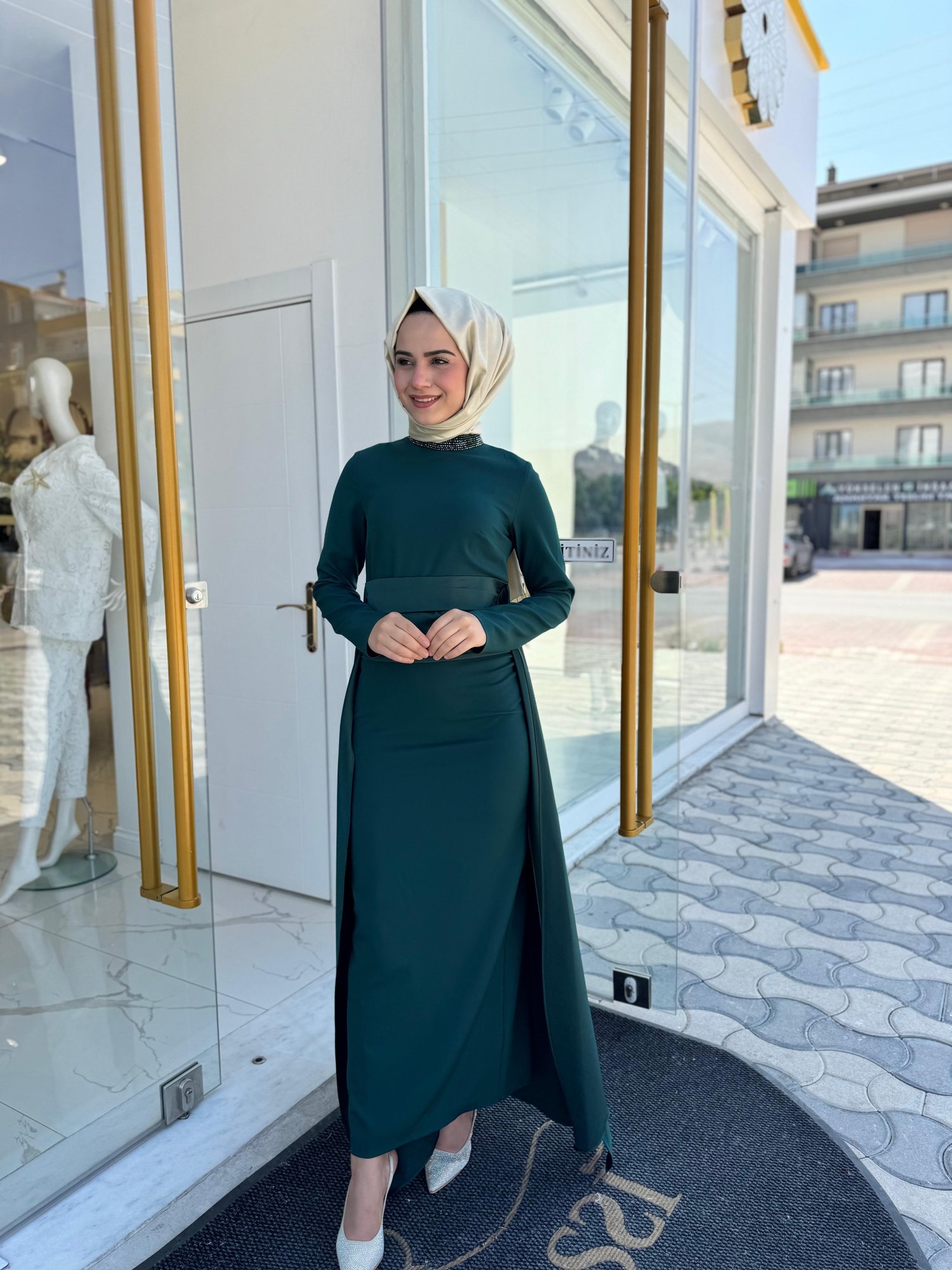 White Corner 3256 Elbise  - YEŞİL