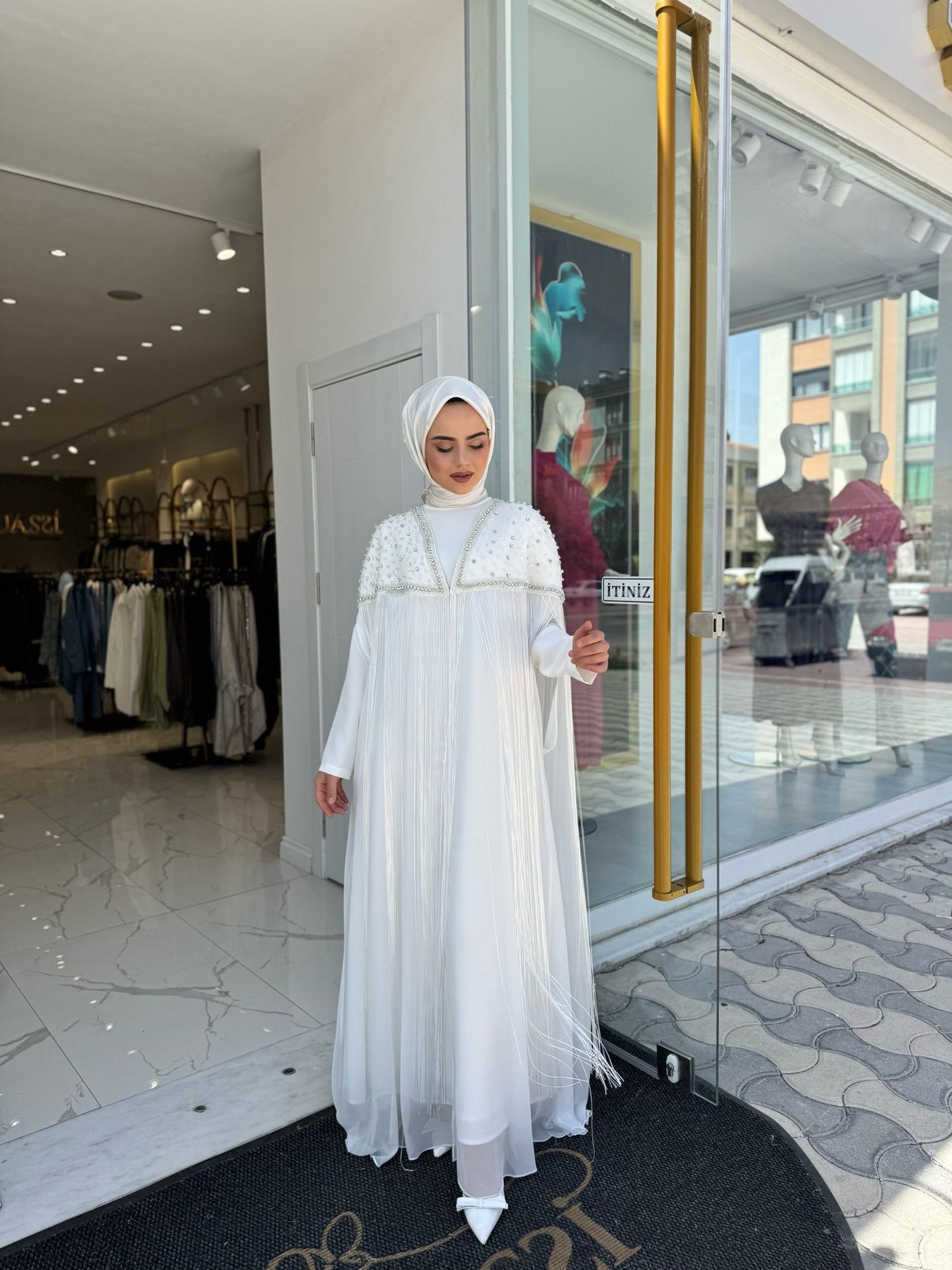 White Corner Abaya 2853 - EKRU