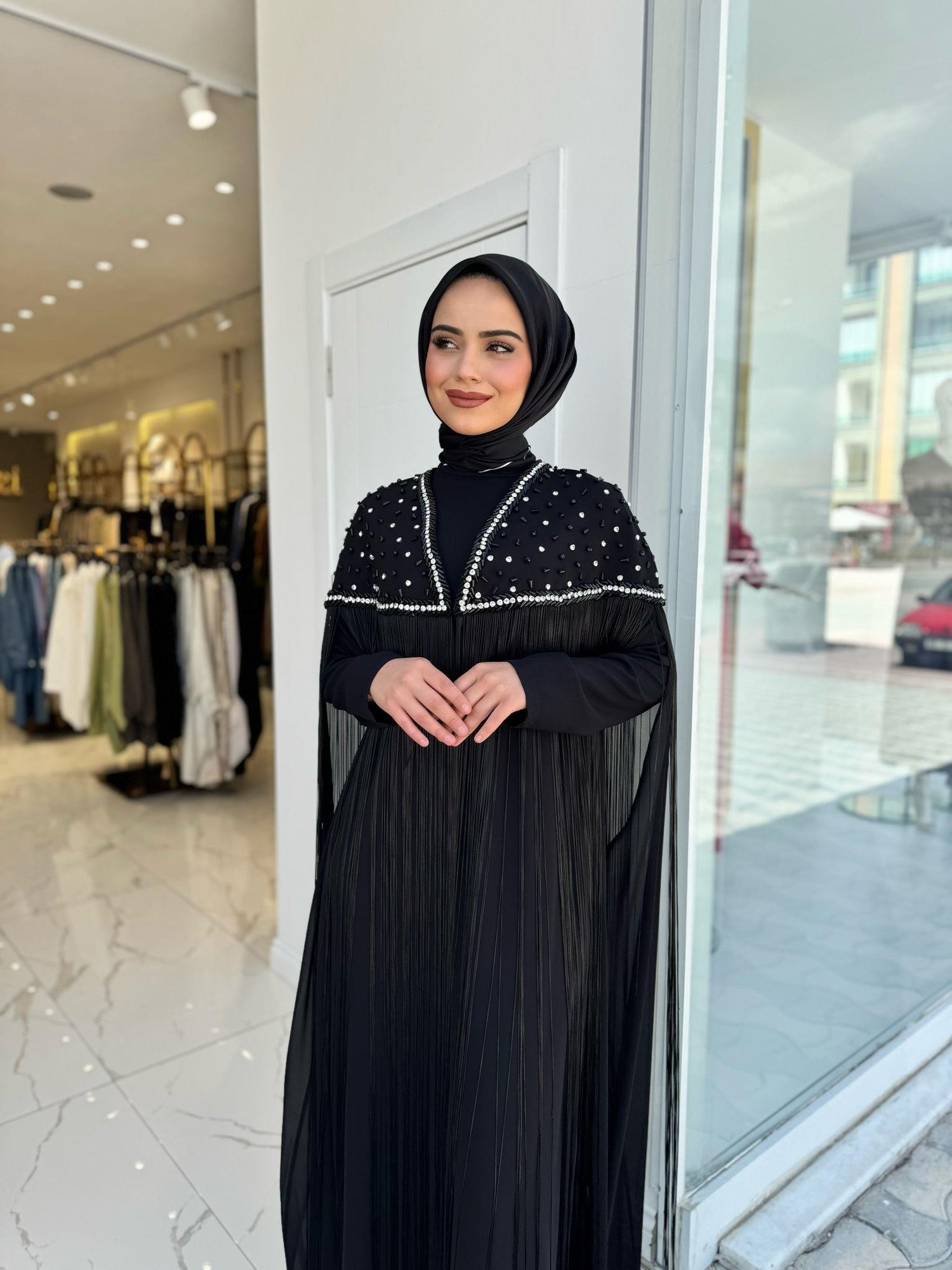White Corner Abaya 2853 - SİYAH