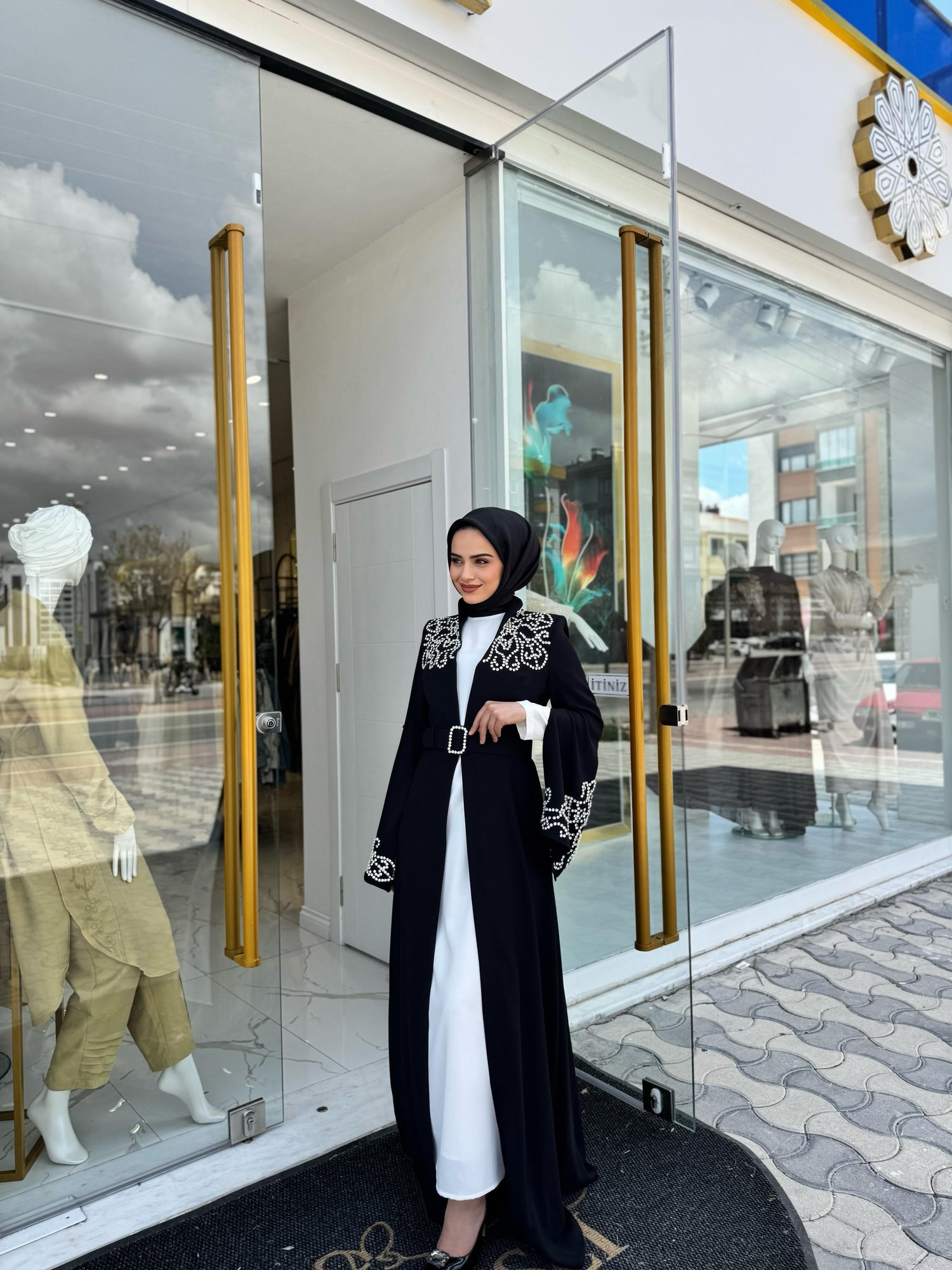 White Corner Abaya 2925 - SİYAH