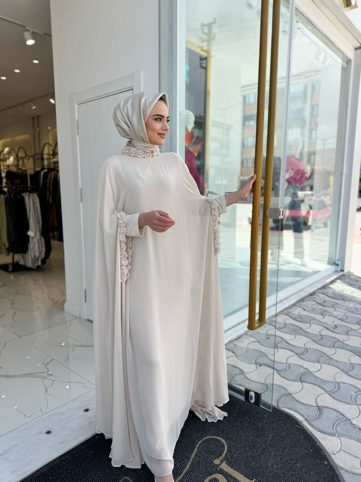White Corner Abaya 3211 - BEJ