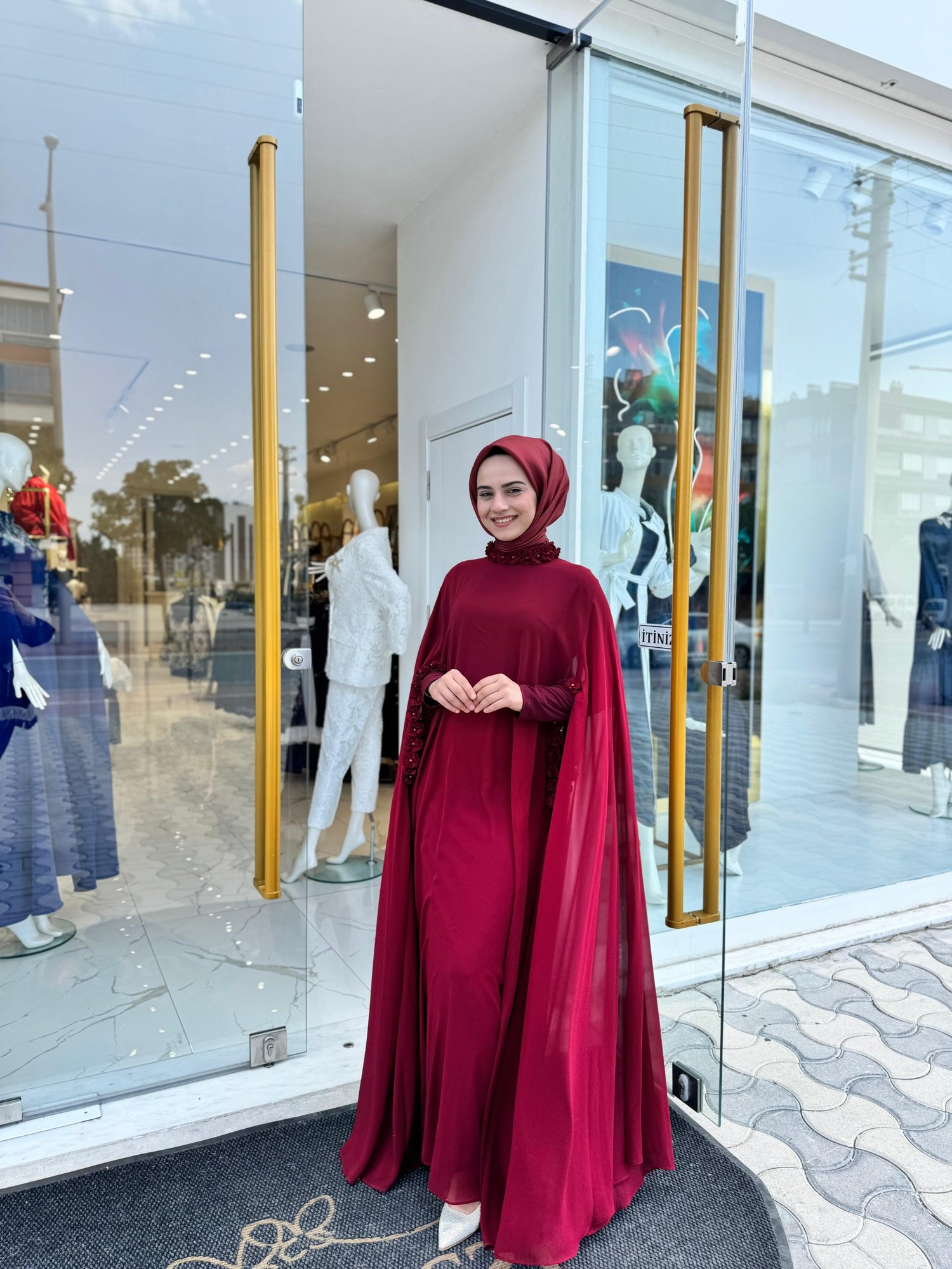 White Corner Abaya 3211 - BORDO