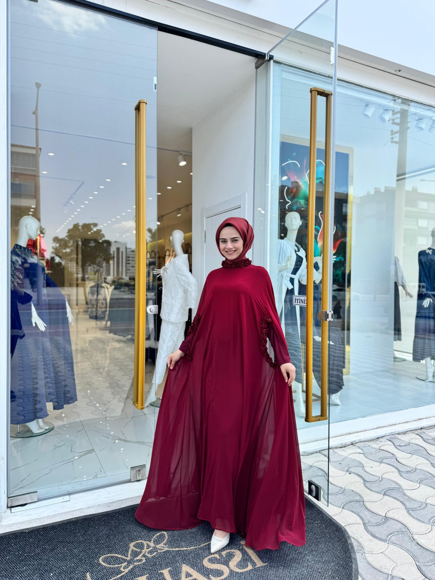 White Corner Abaya 3211 - BORDO