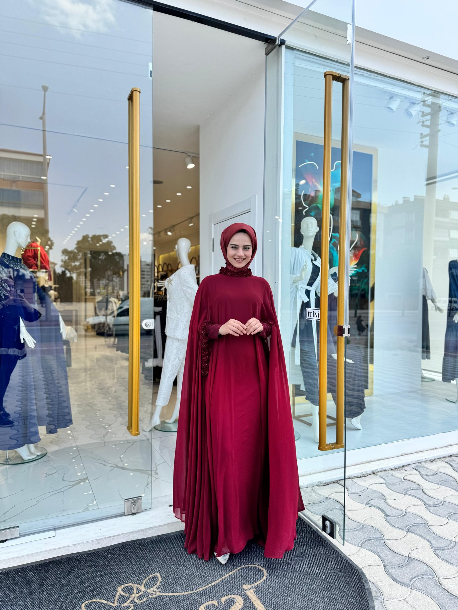 White Corner Abaya 3211 - BORDO