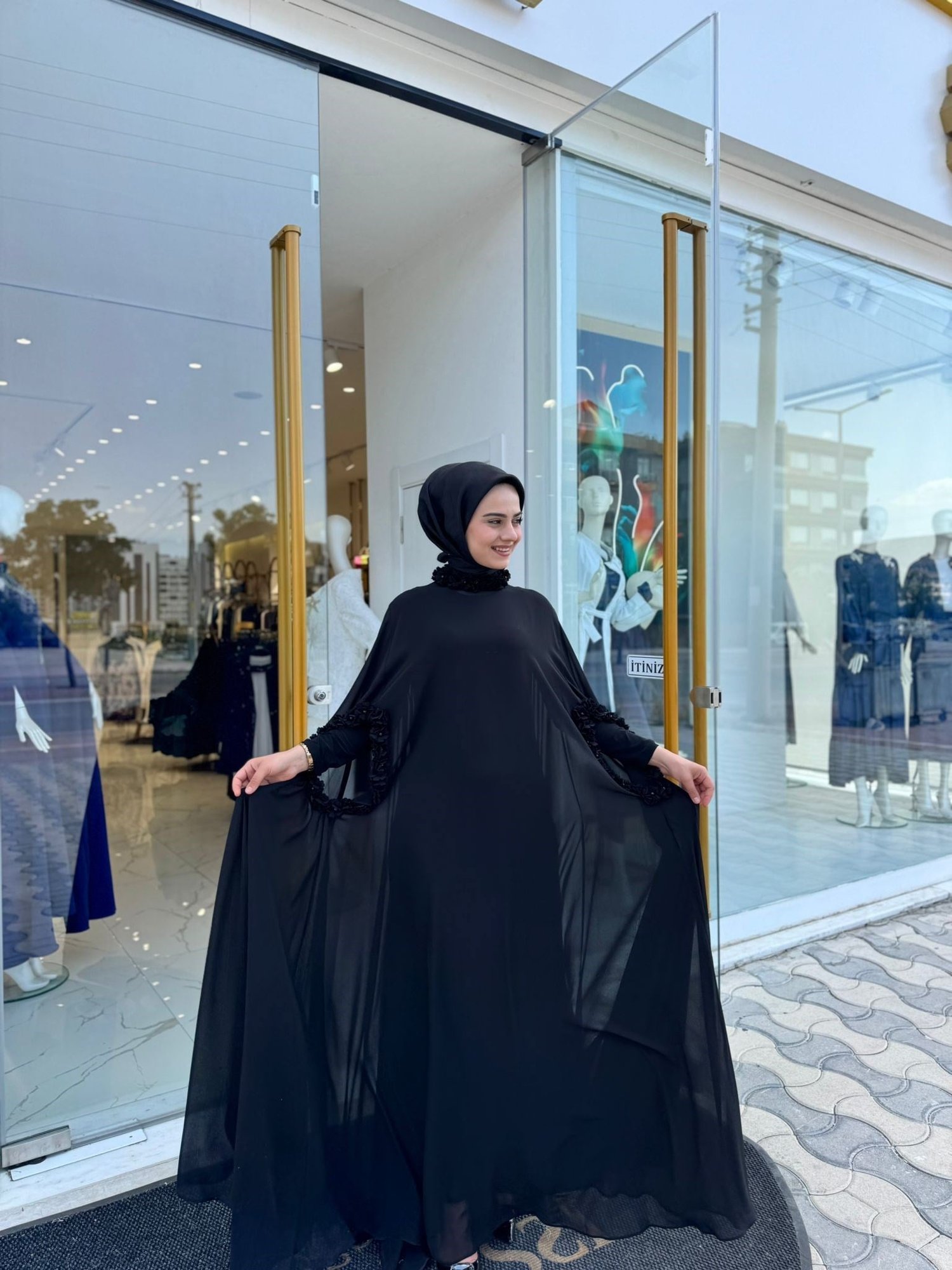 White Corner Abaya 3211 - SİYAH
