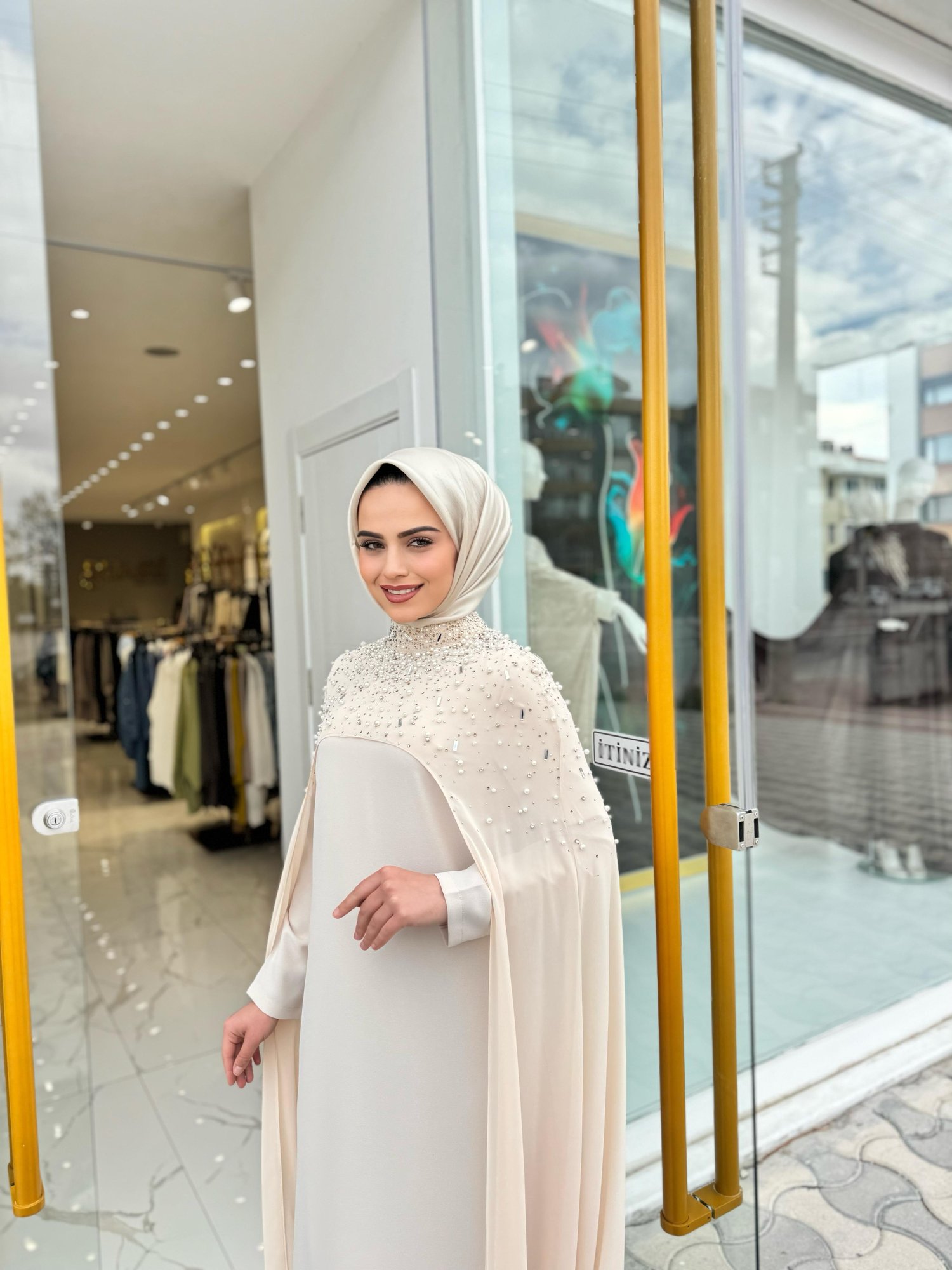 White Corner Abiye Elbise 2858 - BEJ