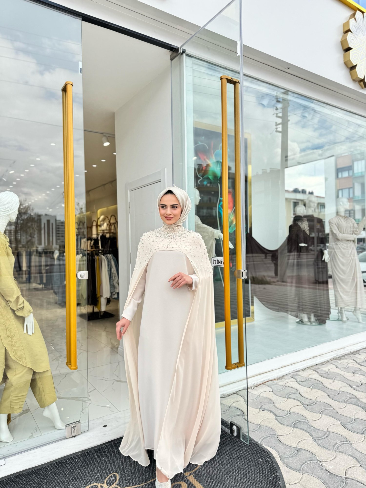 White Corner Abiye Elbise 2858 - BEJ