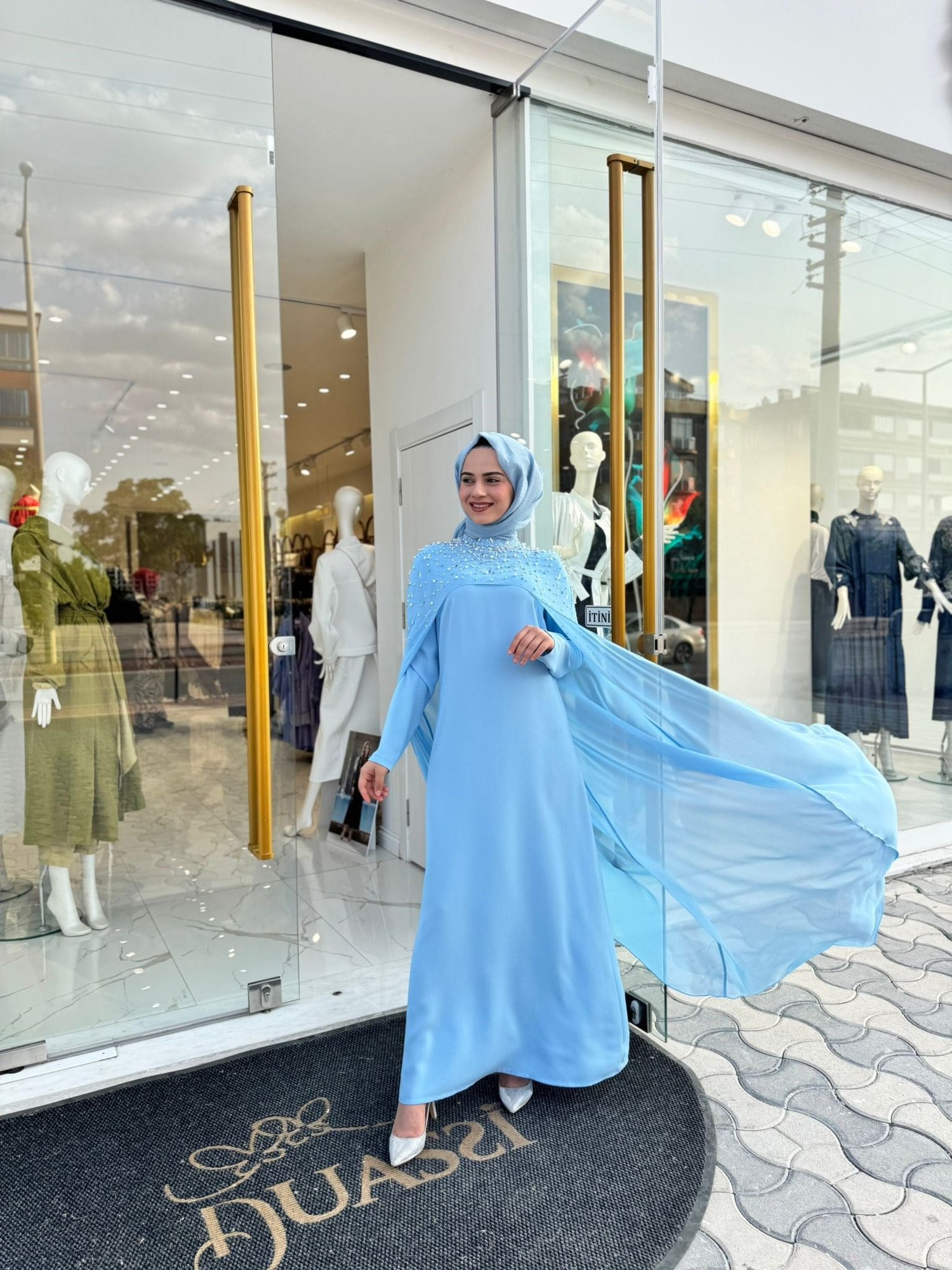White Corner Abiye Elbise 2858 - MAVİ