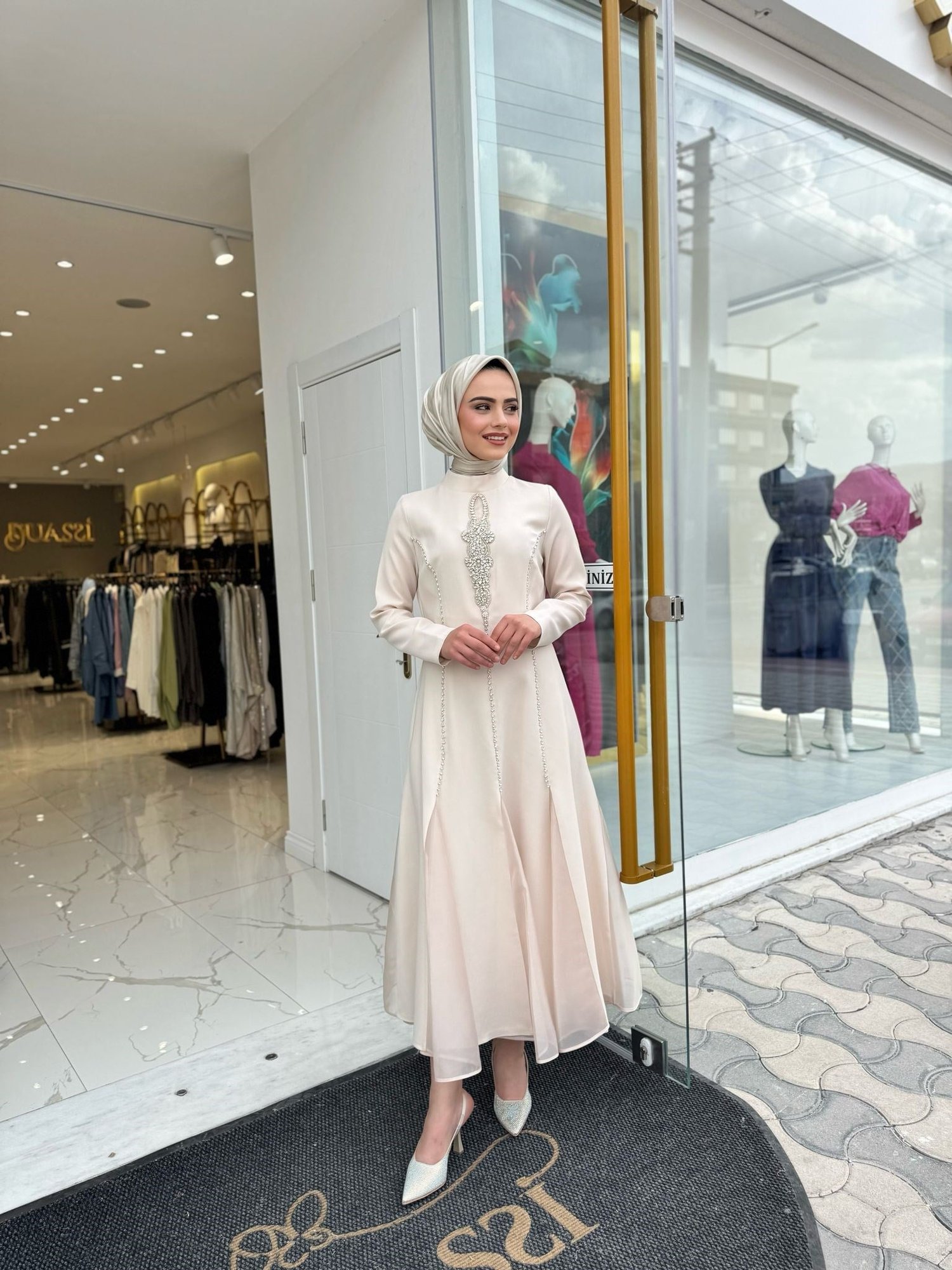 White Corner Abiye Elbise 2897 - BEJ