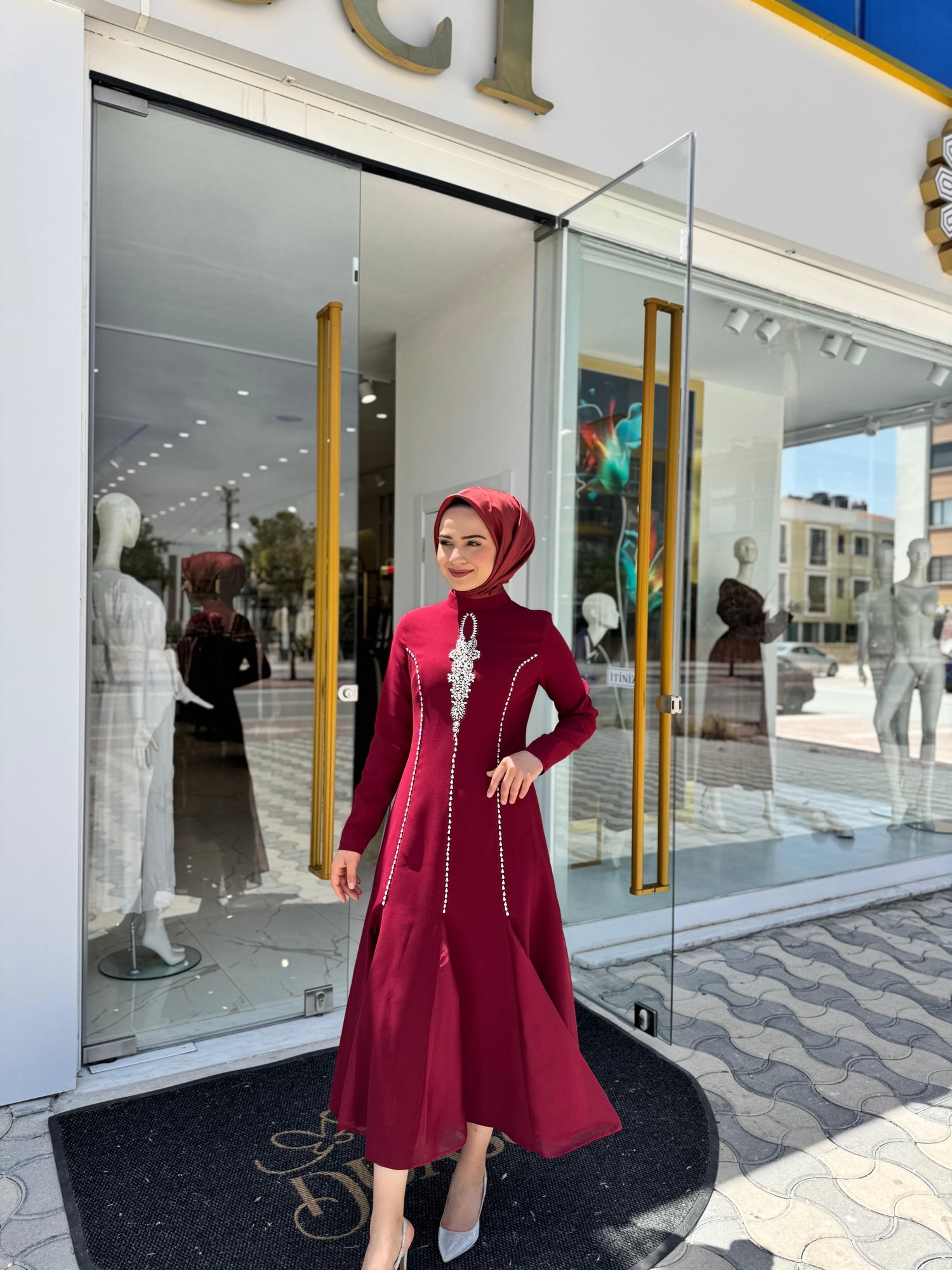 White Corner Abiye Elbise 2897 - BORDO