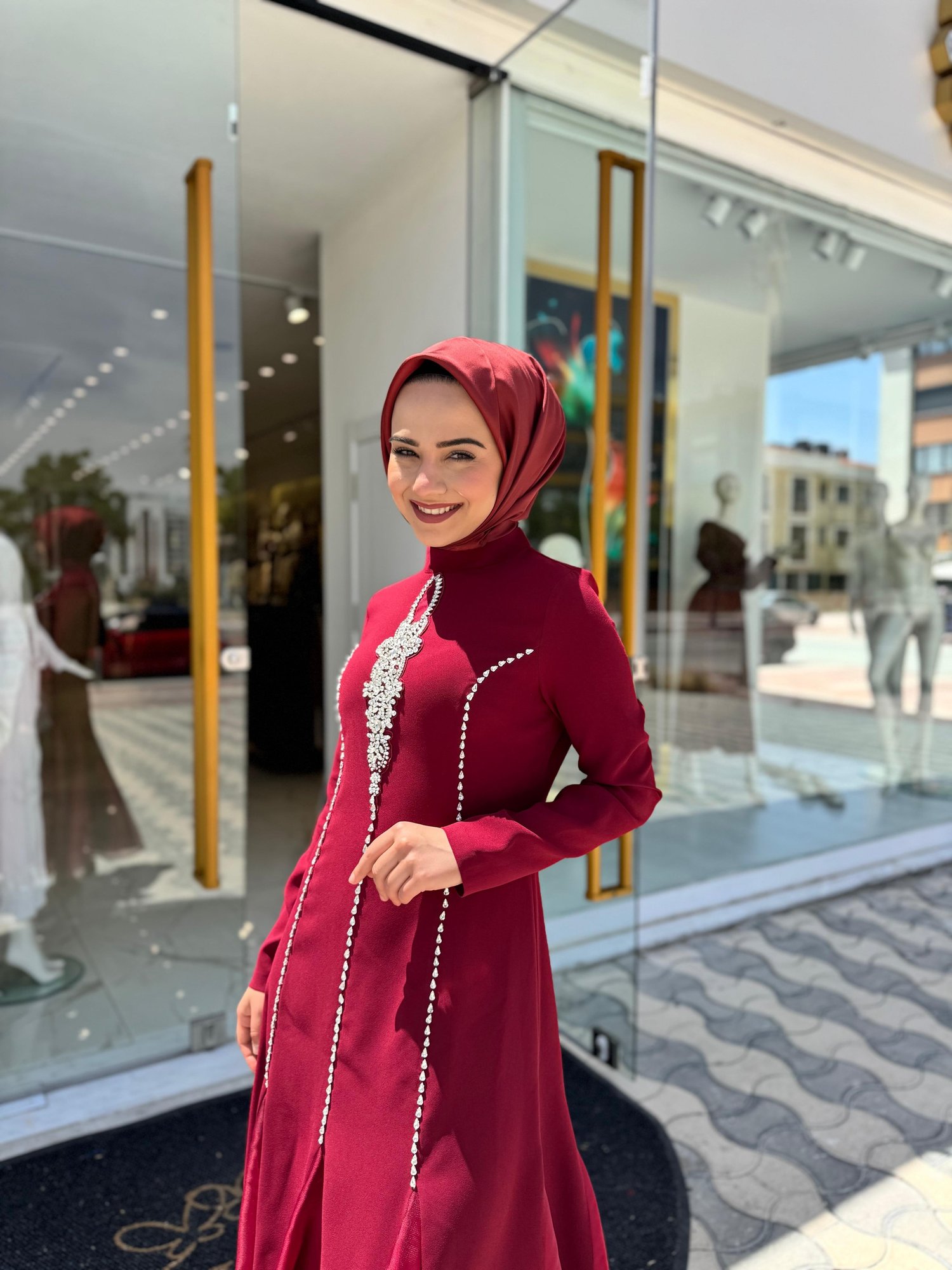White Corner Abiye Elbise 2897 - BORDO