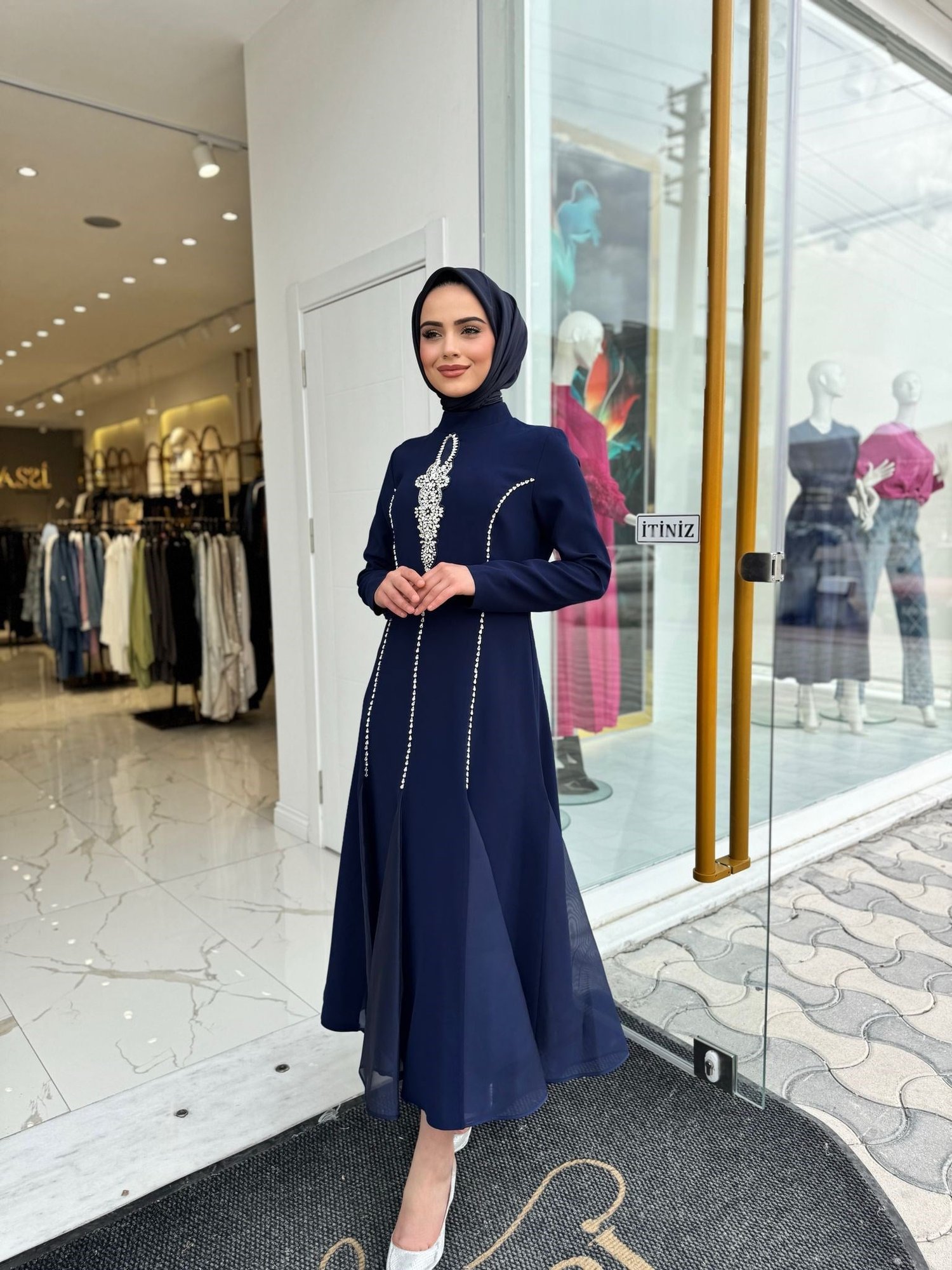 White Corner Abiye Elbise 2897 - LACİVERT