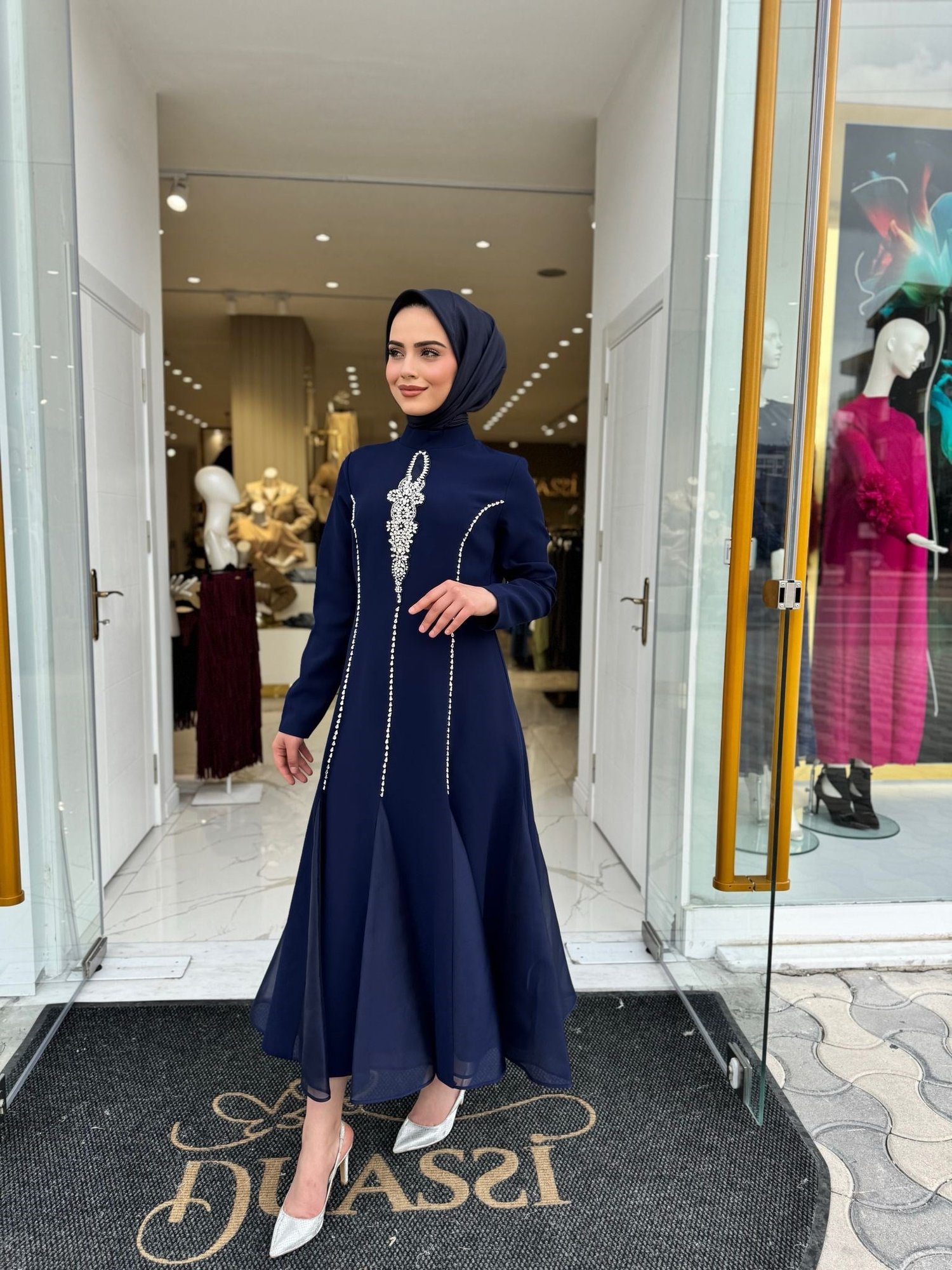White Corner Abiye Elbise 2897 - LACİVERT